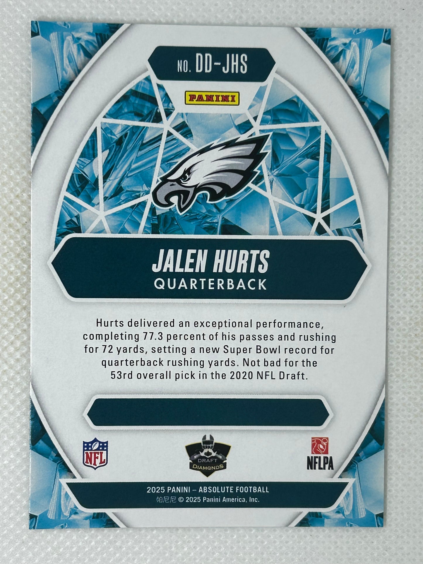 2025 Panini Absolute #DD-JHS Jalen Hurts Draft Diamonds Philadelphia Eagles