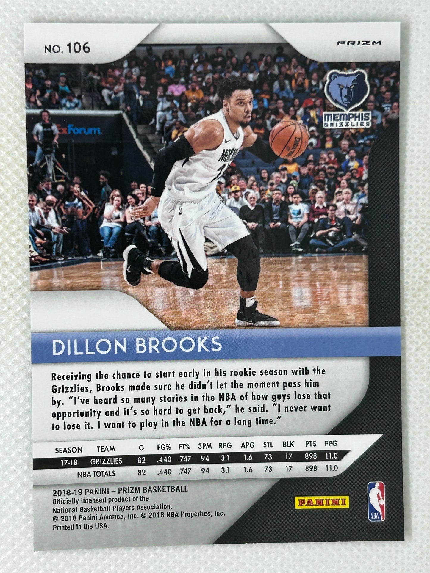 2018-19 Panini Prizm Green Dillon Brooks #106 Memphis Grizzlies