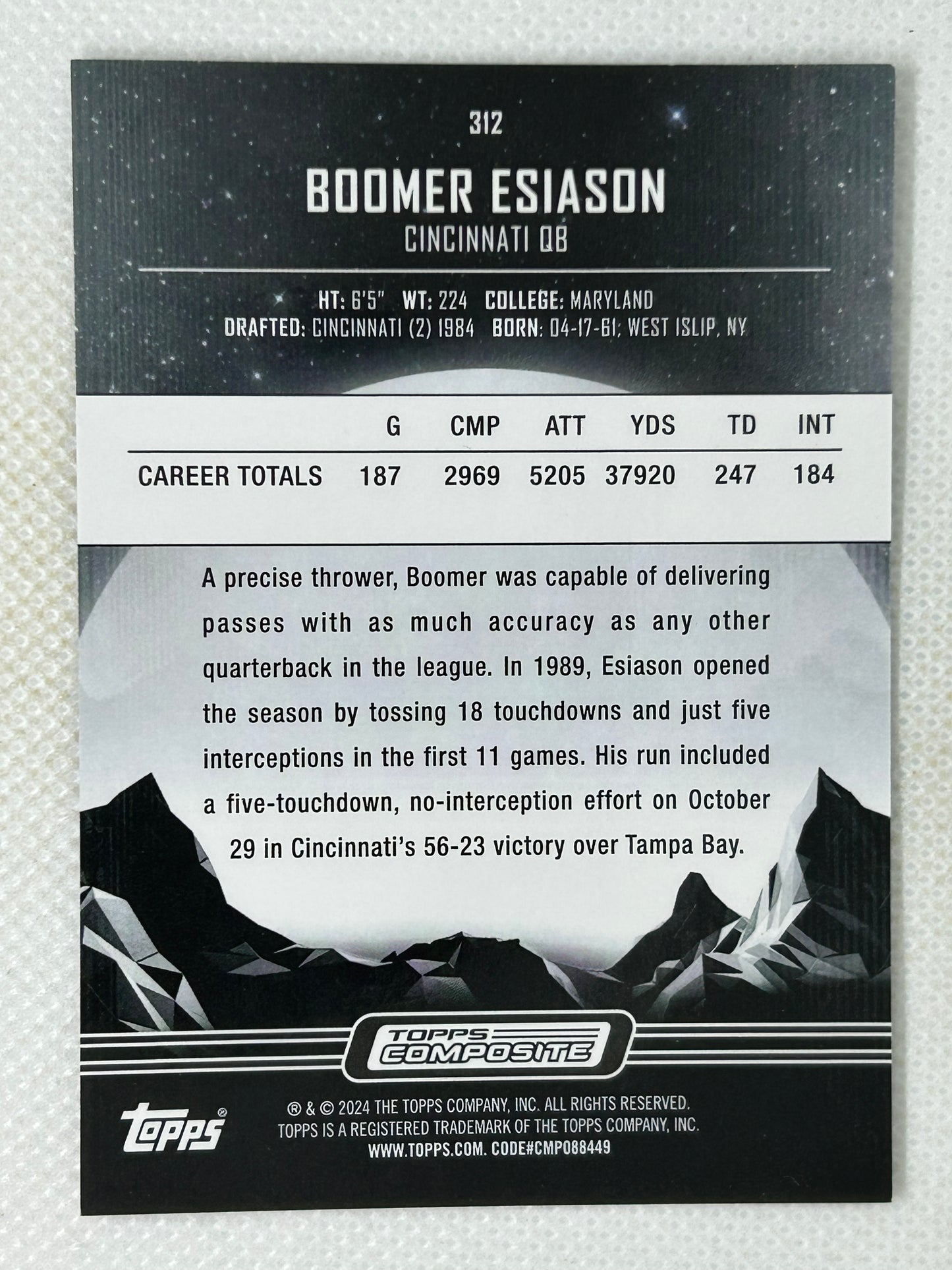 2023 Topps Composite Midnight Boomer Esiason #312 Cincinnati Bengals Signed Card