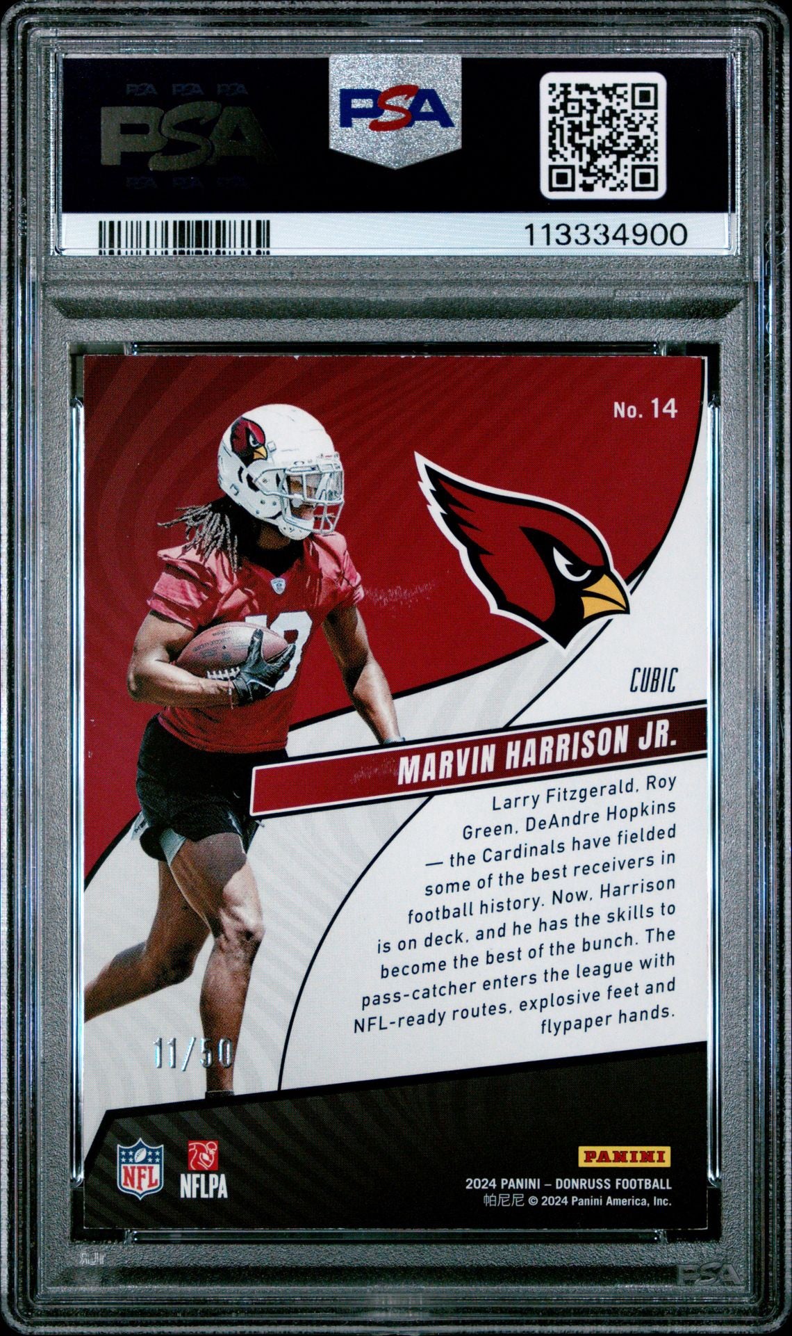 2024 Panini Donruss Rookie Revolution Cubic /50 Marvin Harrison Jr. #14 Arizona Cardinals PSA 7