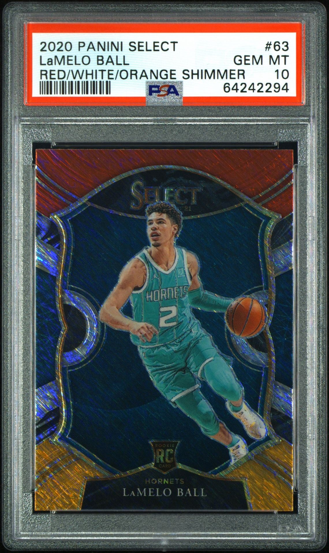 2020 Panini Select Red White & Orange Shimmer Rookie Card #63 LaMelo Ball Charlotte Hornets PSA 10