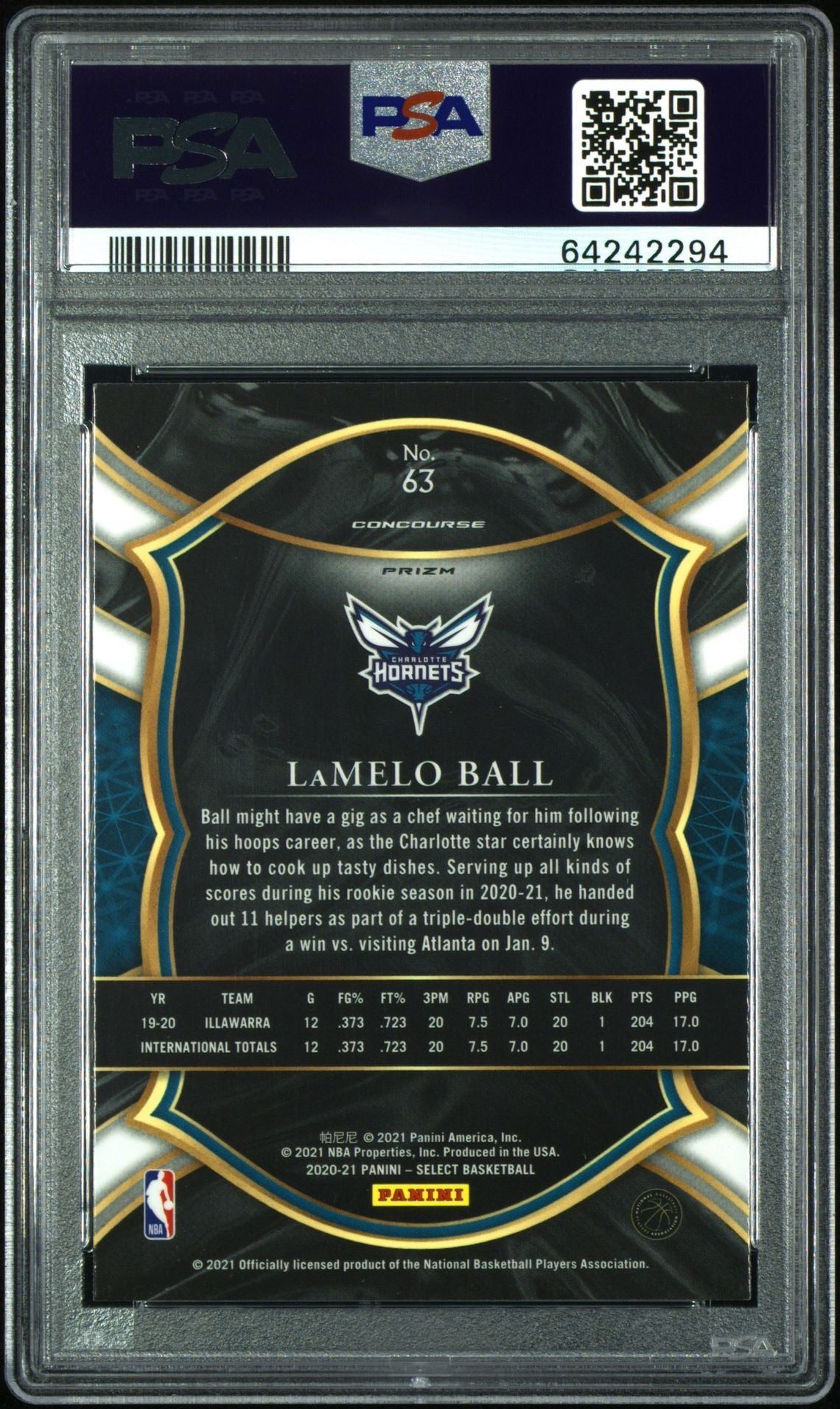 2020 Panini Select Red White & Orange Shimmer Rookie Card #63 LaMelo Ball Charlotte Hornets PSA 10