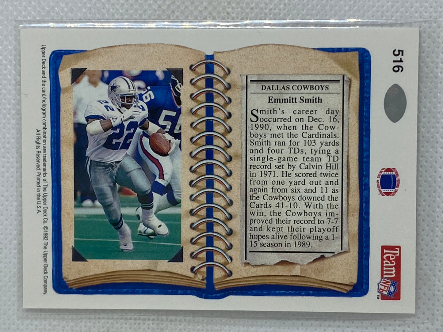1992 Upper Deck NFL Scrapbook #516 Emmitt Smith Dallas Cowboys