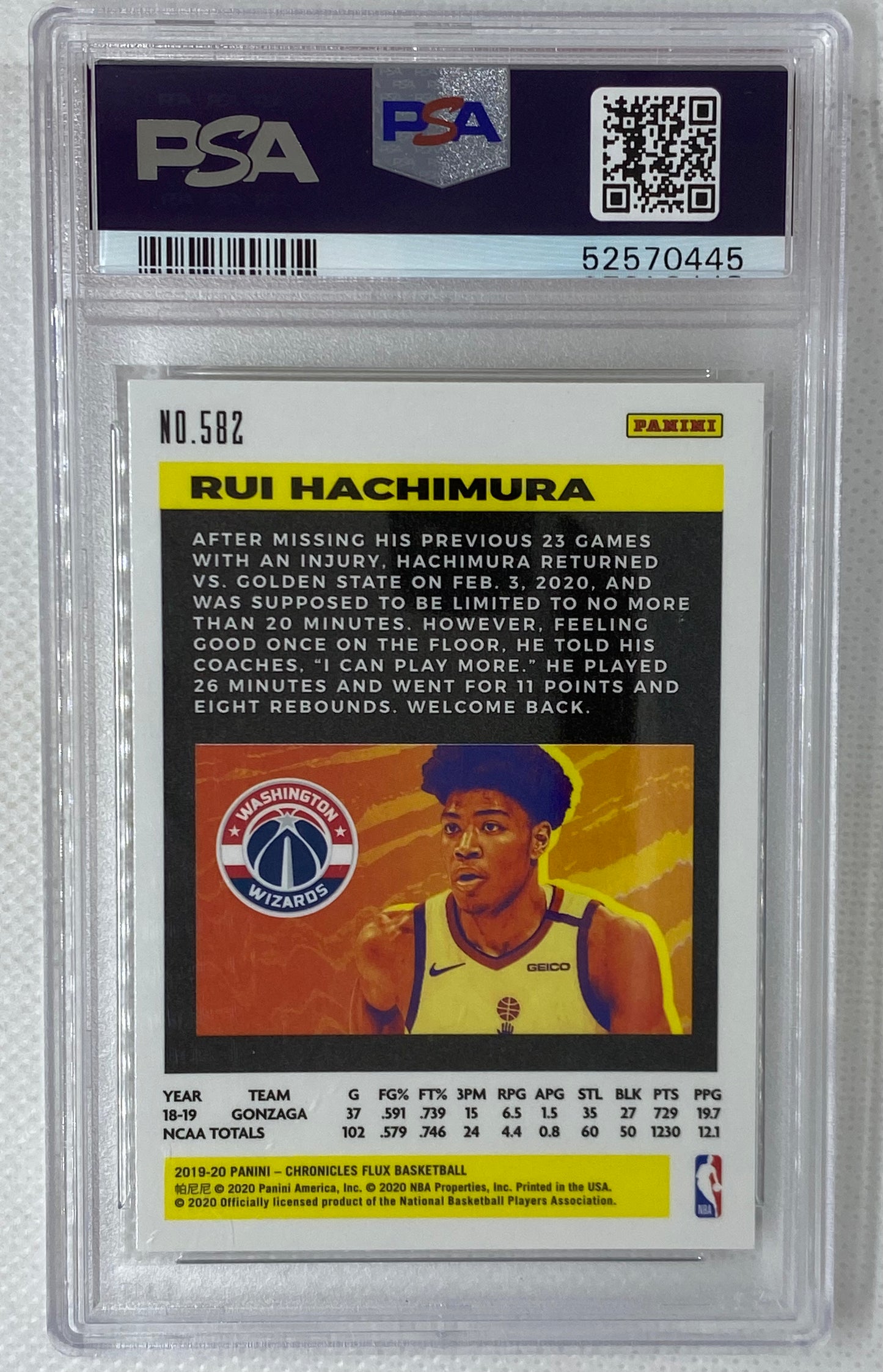 2019-20 Panini Chronicles Flux Rui Hachimura RC Rookie #582 PSA 9 Washington Wizards