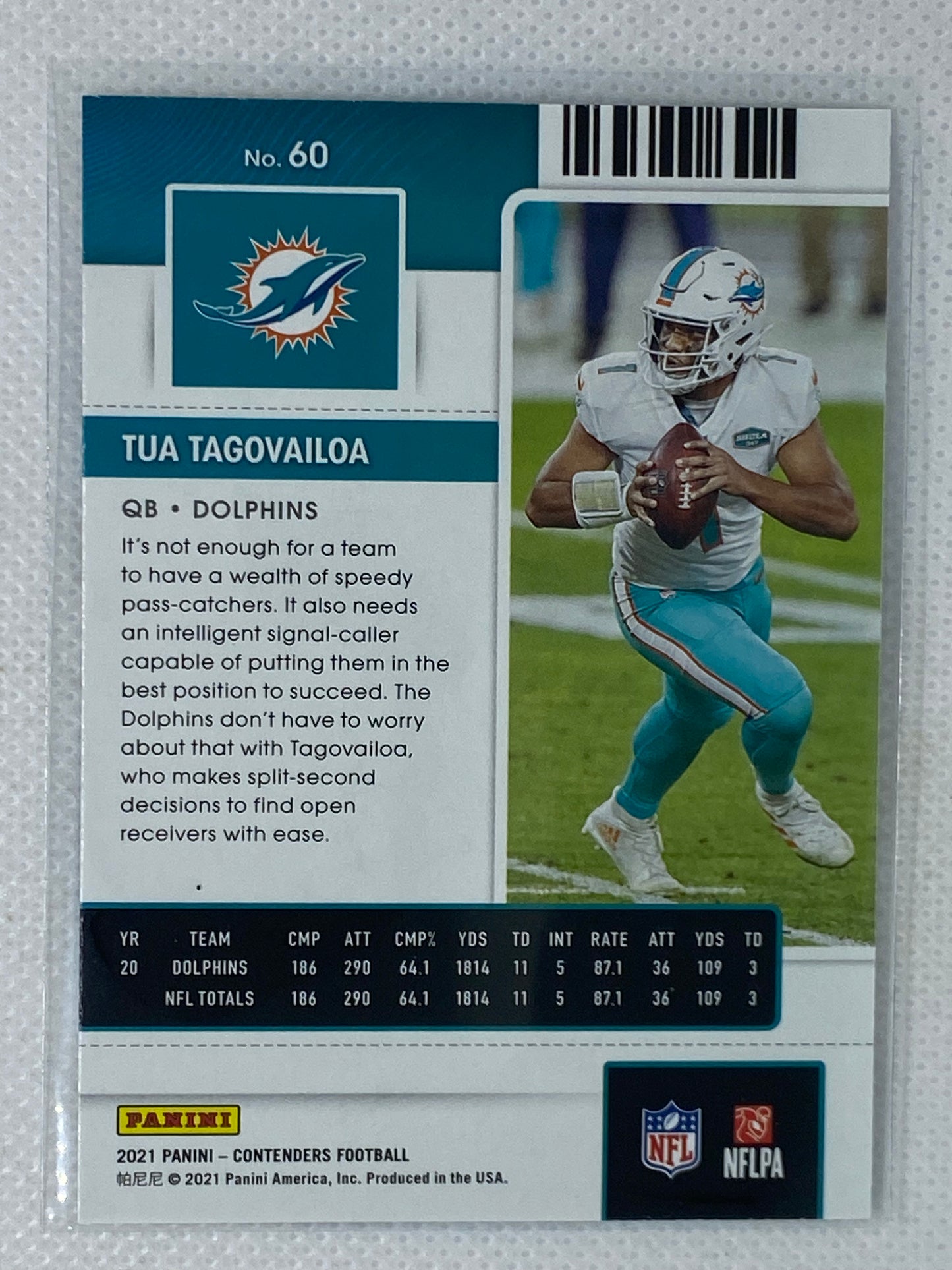 2021 Panini Contenders Tua Tagovailoa Season Ticket #60 Miami Dolphins