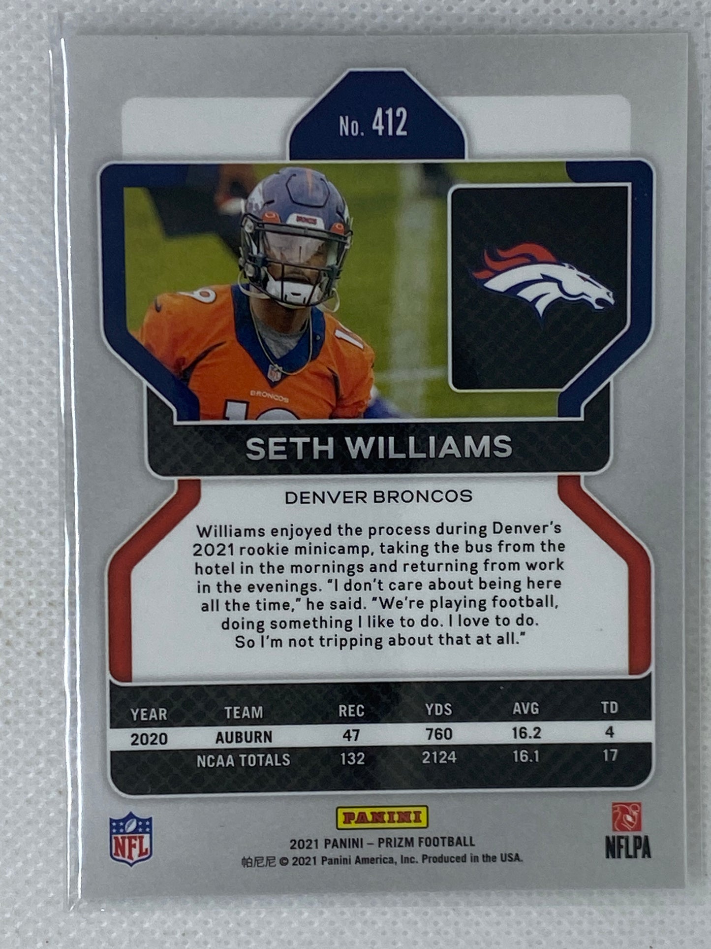 2021 Panini Prizm #412 Seth Williams Denver Broncos