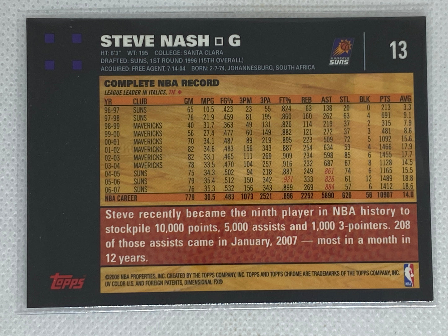 2007-08 NBA Topps Chrome Basketball Steve Nash #13 Phoenix Suns
