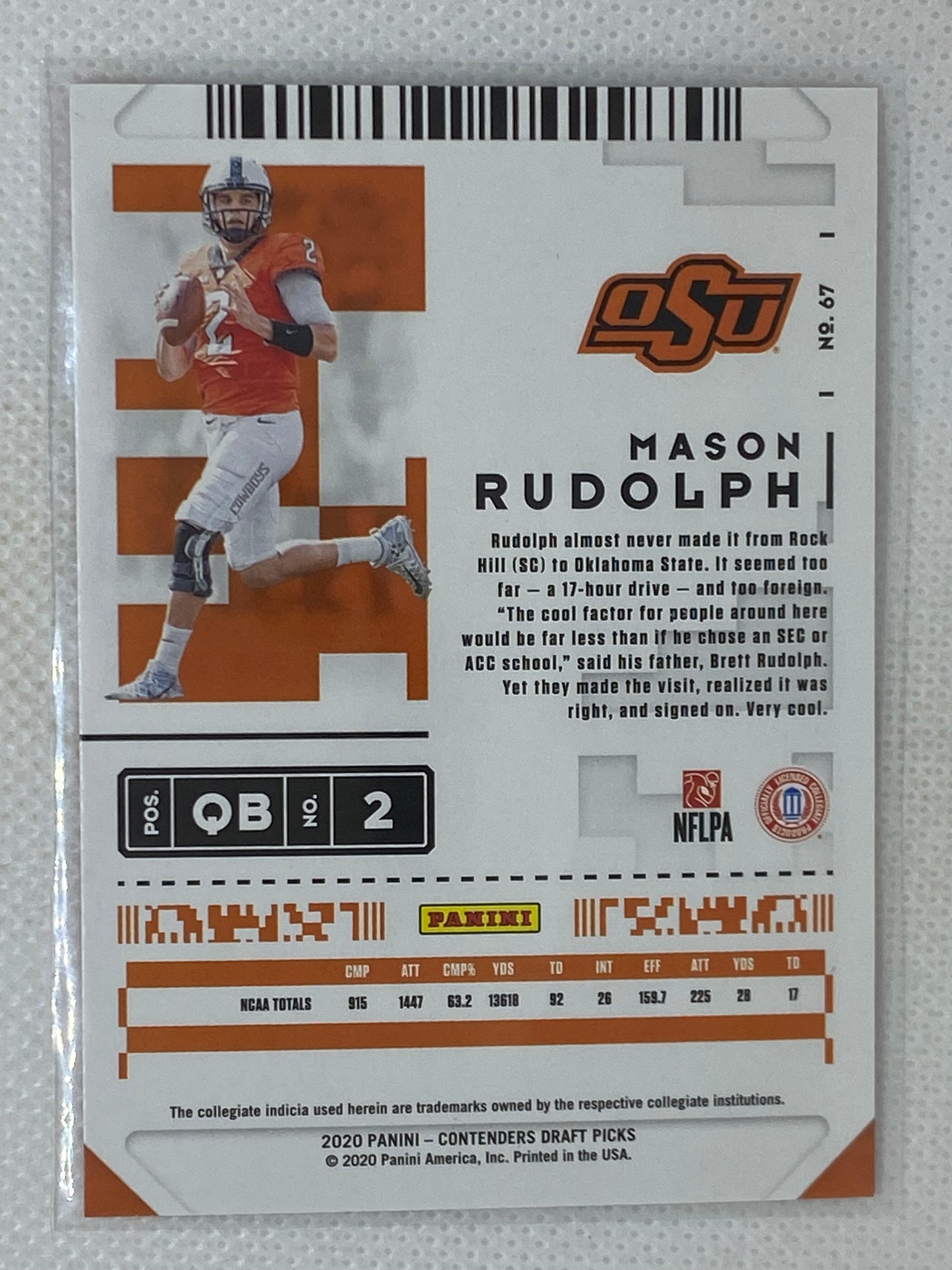 2020 Panini Contenders Draft Picks Season Ticket #67 Mason Rudolph