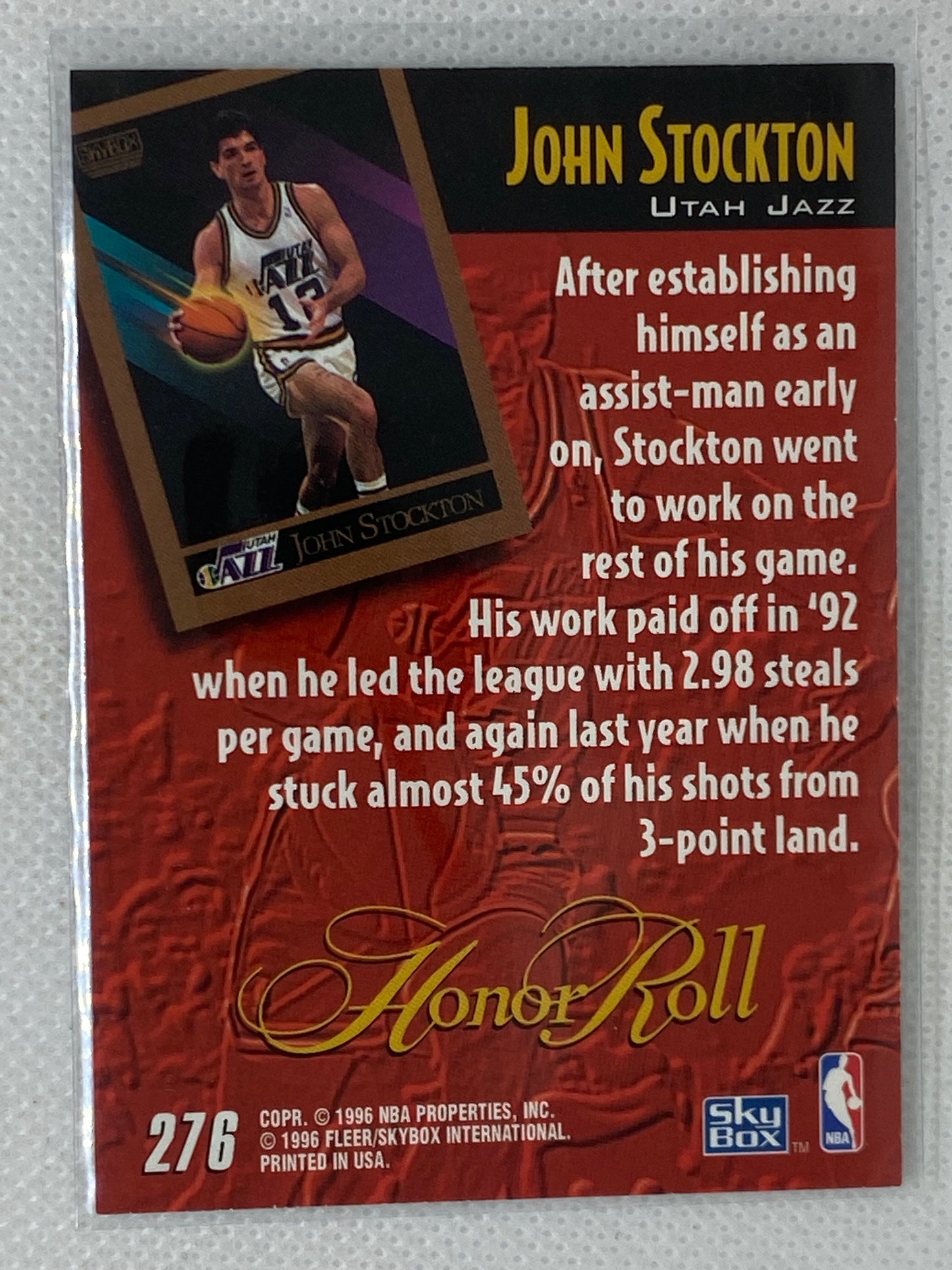 1996 Skybox Honor Roll #276 John Stockton Utah Jazz