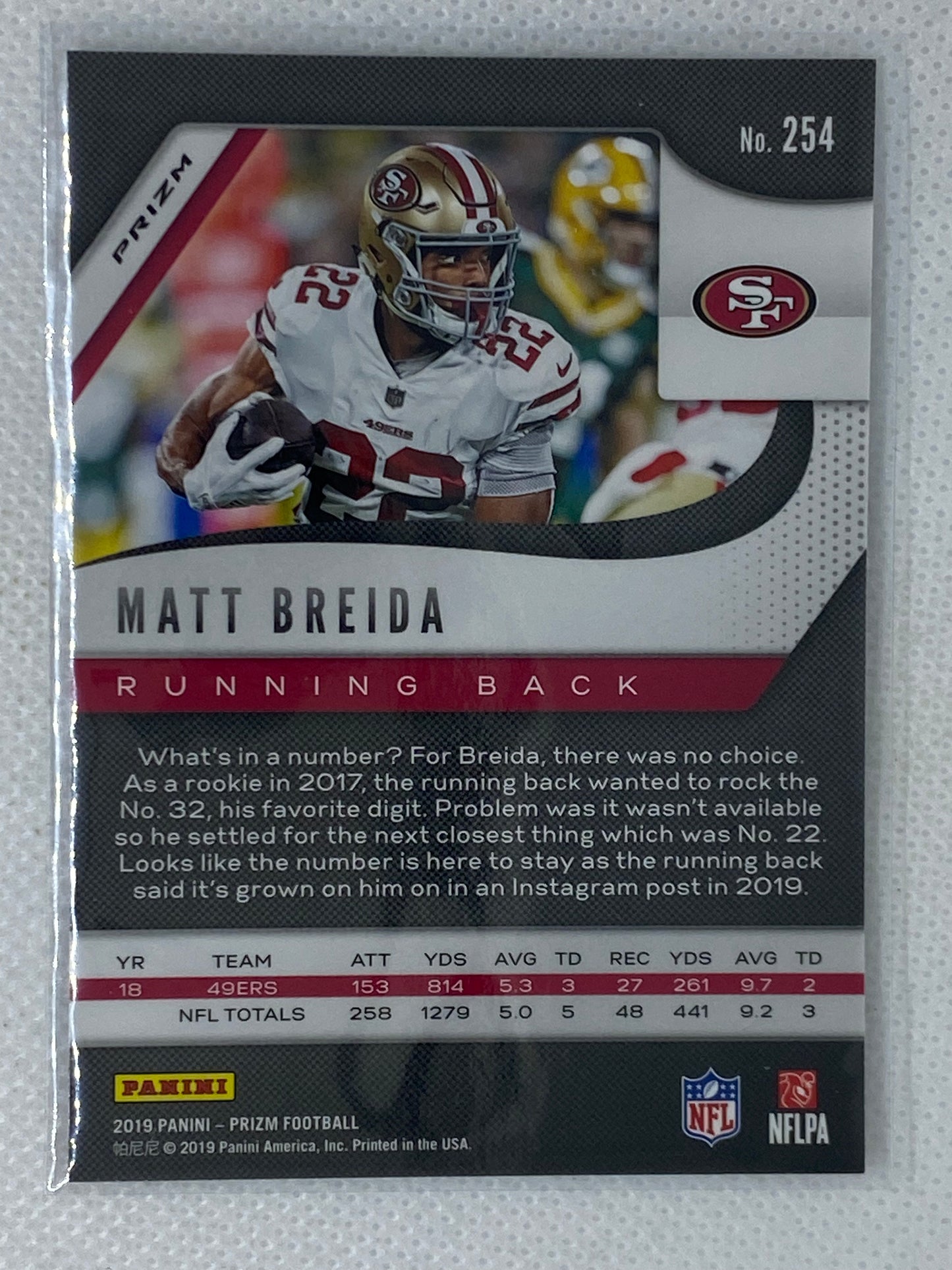 2019 Panini Prizm Silver Holo Refractor Matt Breida #254 49ers