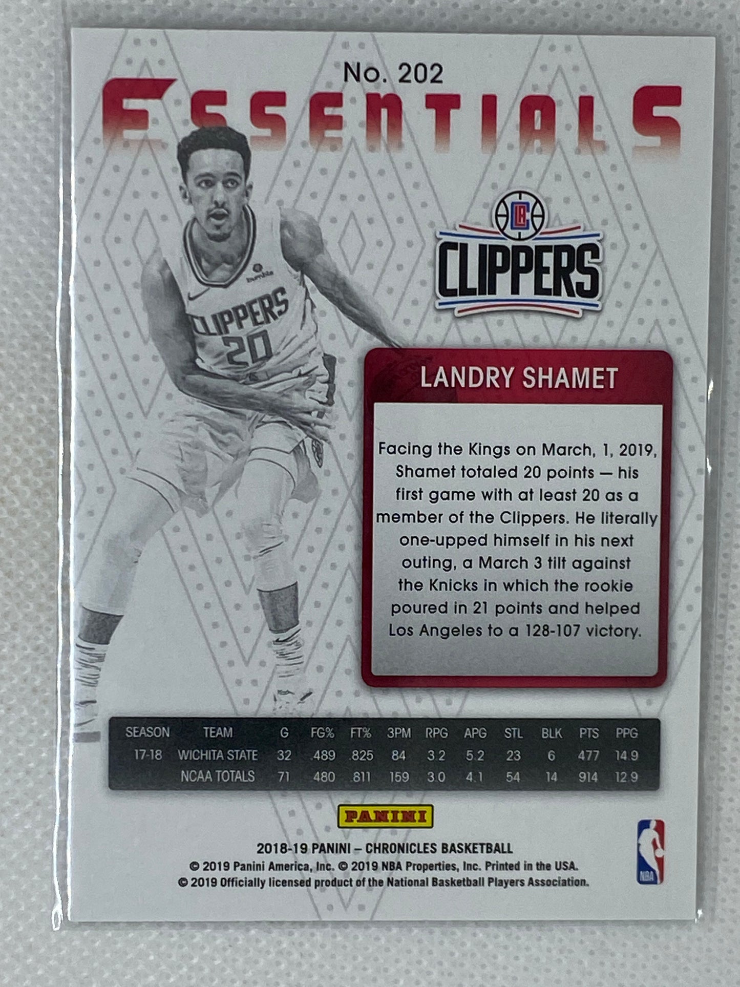 2018-19 Panini Chronicles #202 Landry Shamet Essentials RC