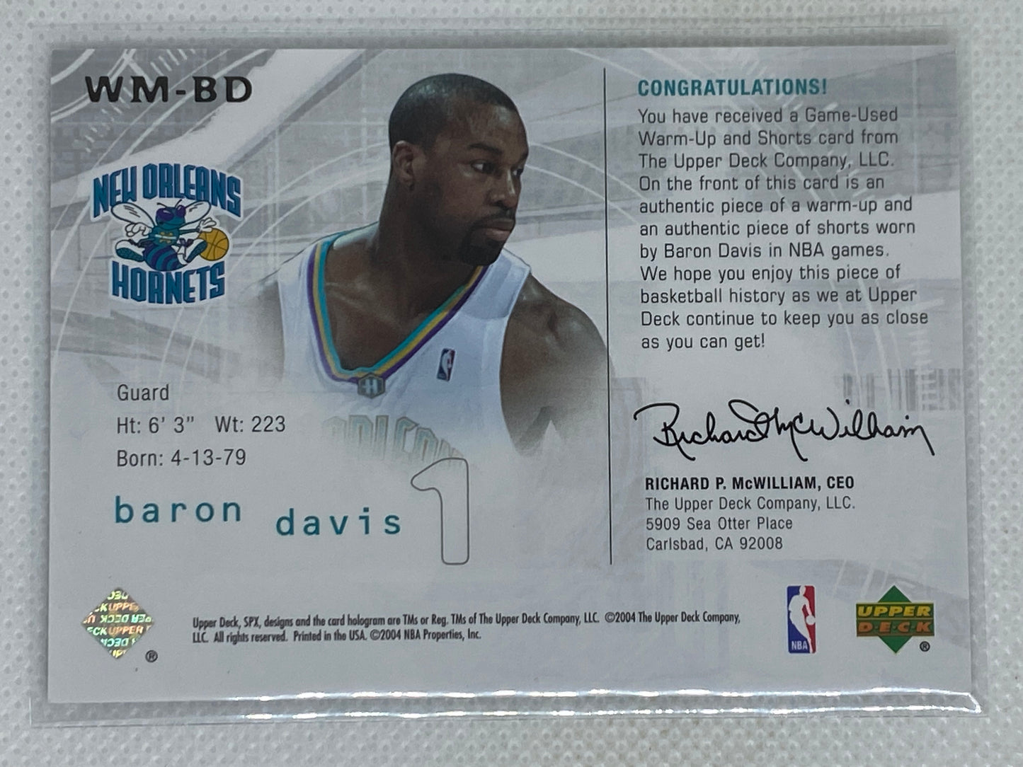 2004-05 SPx Winning Materials #WM-BD Baron Davis Jersey Card