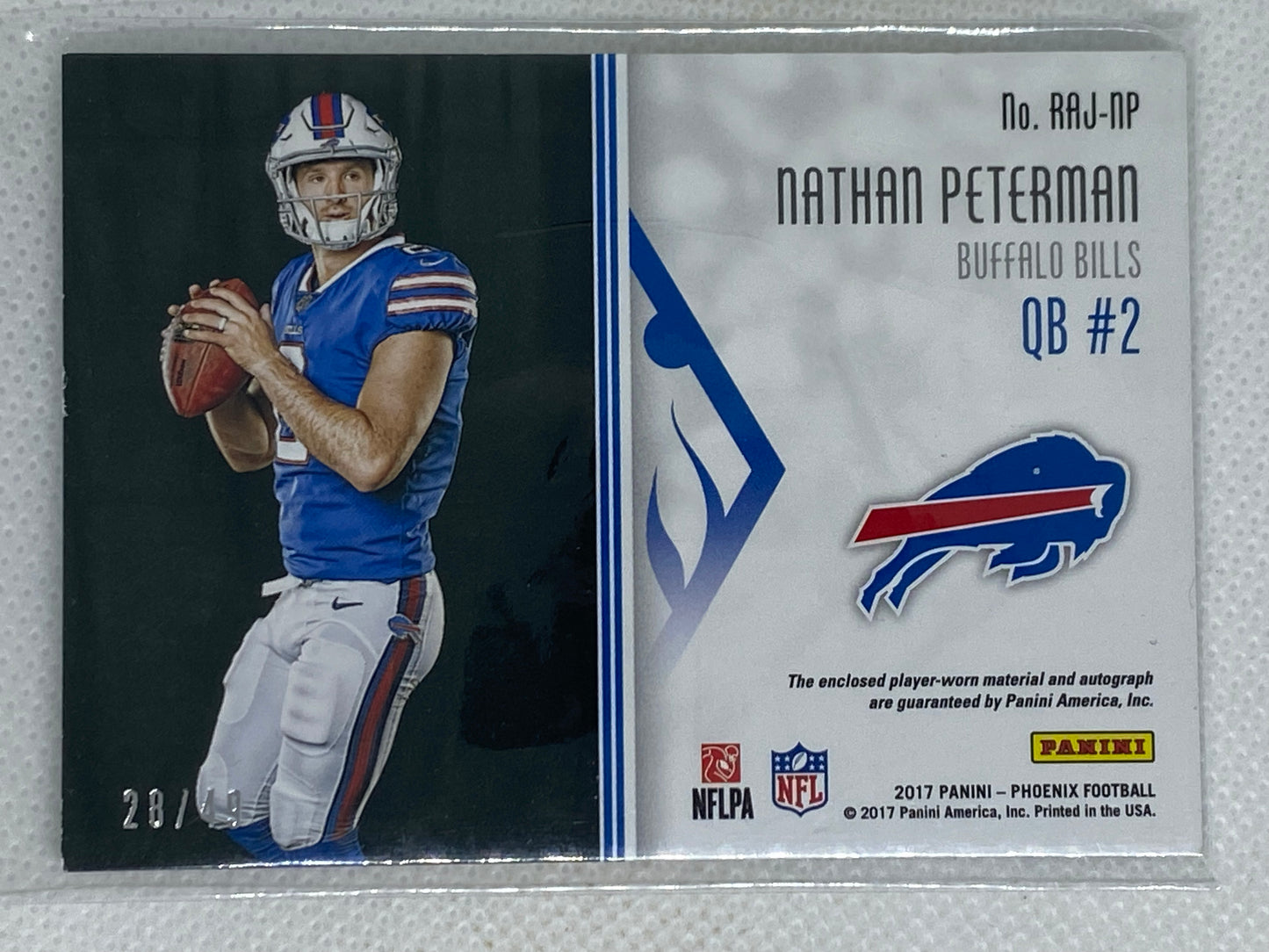 2017 Panini Phoenix RPS Jersey /49 Nathan Peterman #RAJ-NP Rookie Auto Buffalo Bills