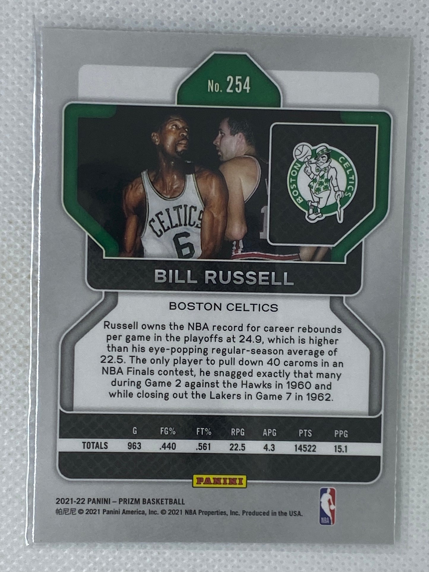 2021-22 Panini Prizm Bill Russell Base #254 Boston Celtics
