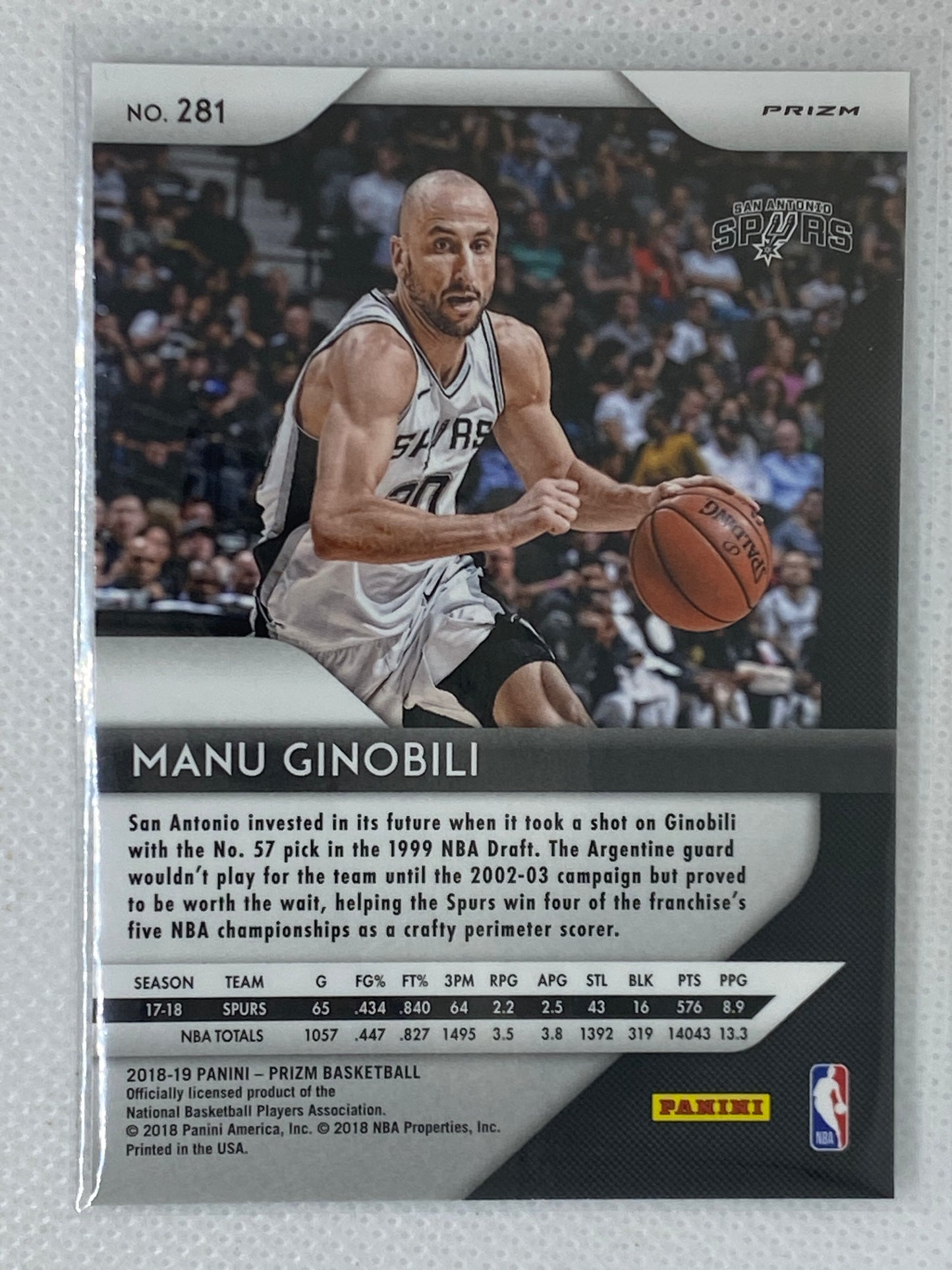 2018-19 Panini Prizm Silver Prizm #281 Manu Ginobili San Antonio Spurs