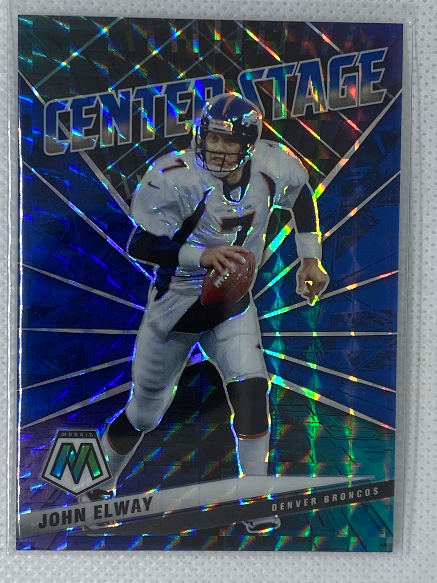 2021 Panini Mosaic Center Stage Blue Prizm /99 John Elway #CS30 Denver Broncos HOF