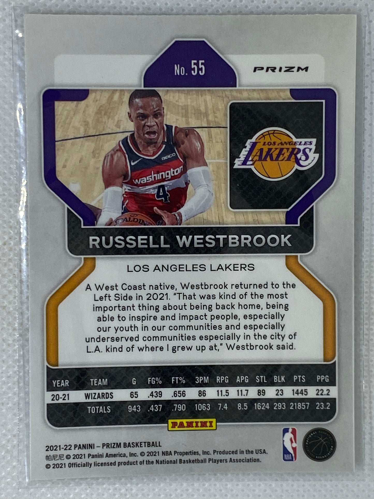 2021-22 Panini Prizm Russell Westbrook Silver Prizm Los Angeles Lakers
