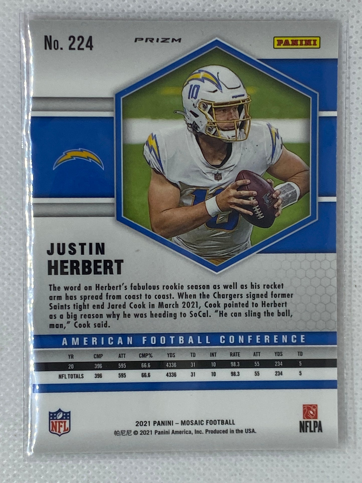 2021 Panini Mosaic Justin Herbert AFC Camo Pink Prizm #224 SSP Los Angeles Chargers