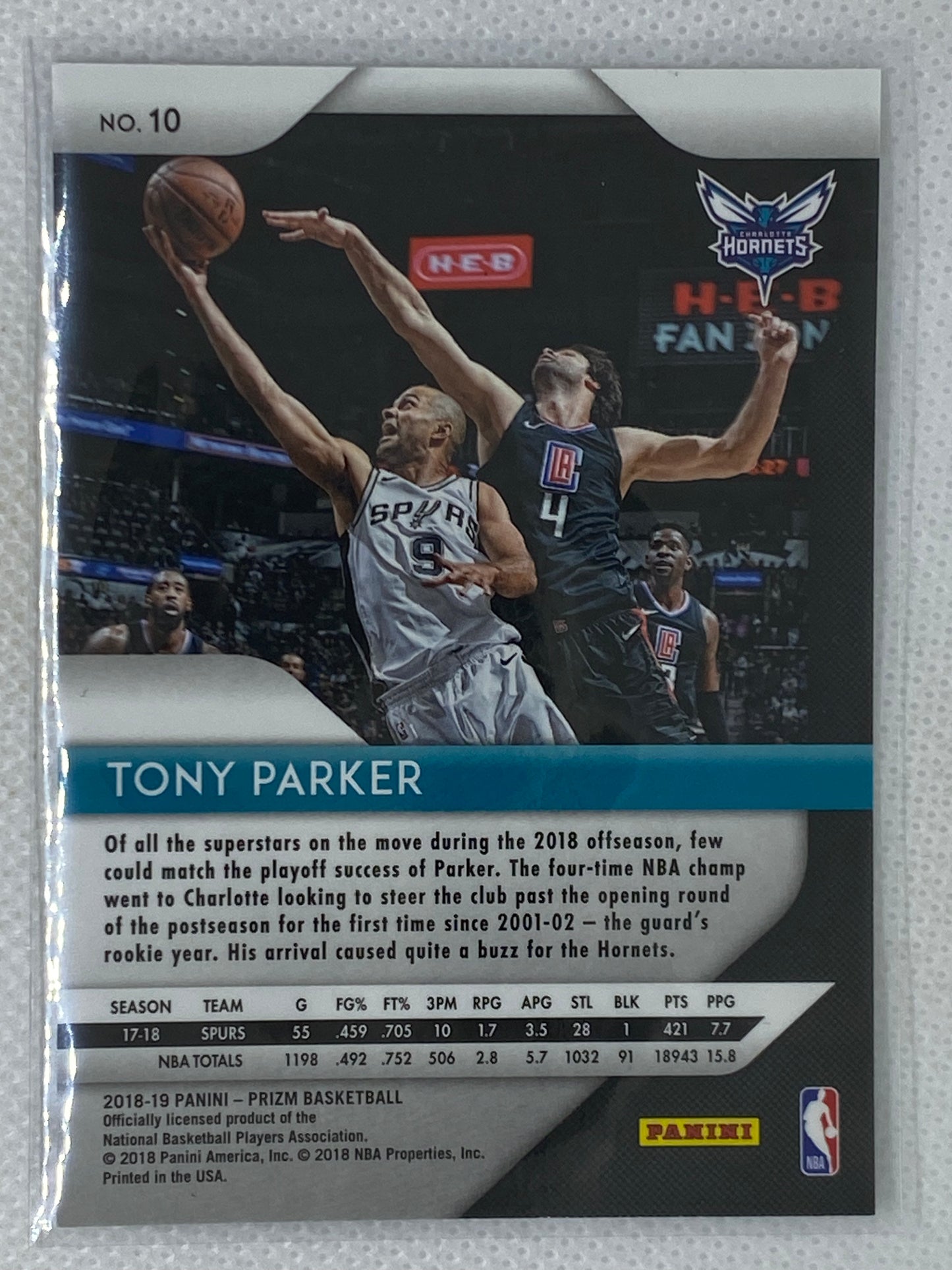 2018-19 Panini Prizm Base #10 Tony Parker Charlotte Hornets