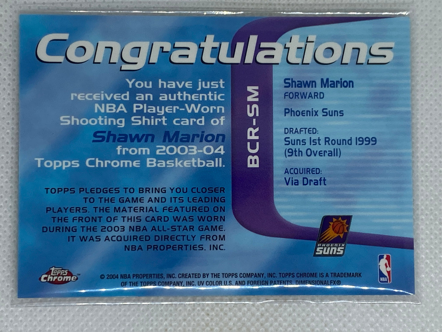 2003-04 Topps Chrome Bonus Coverage Relic Shawn Marion #BCR-SM Phoenix Suns