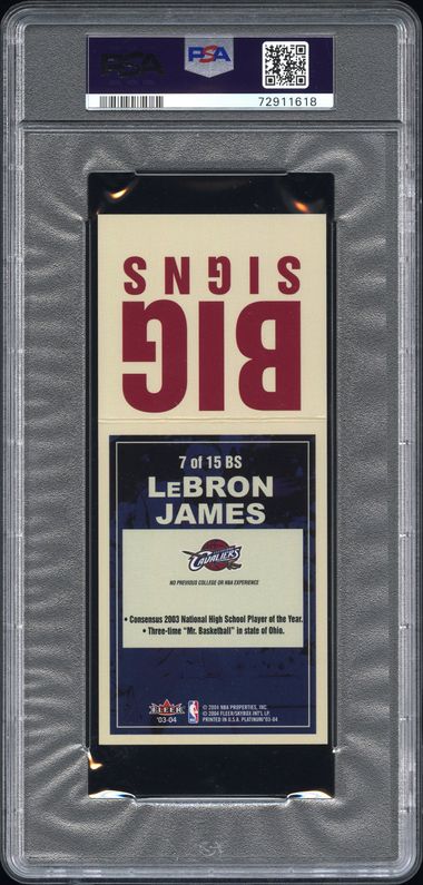 2003-04 Fleer Platinum Big Signs LeBron James #7BS PSA 8 Rookie Cleveland Cavaliers