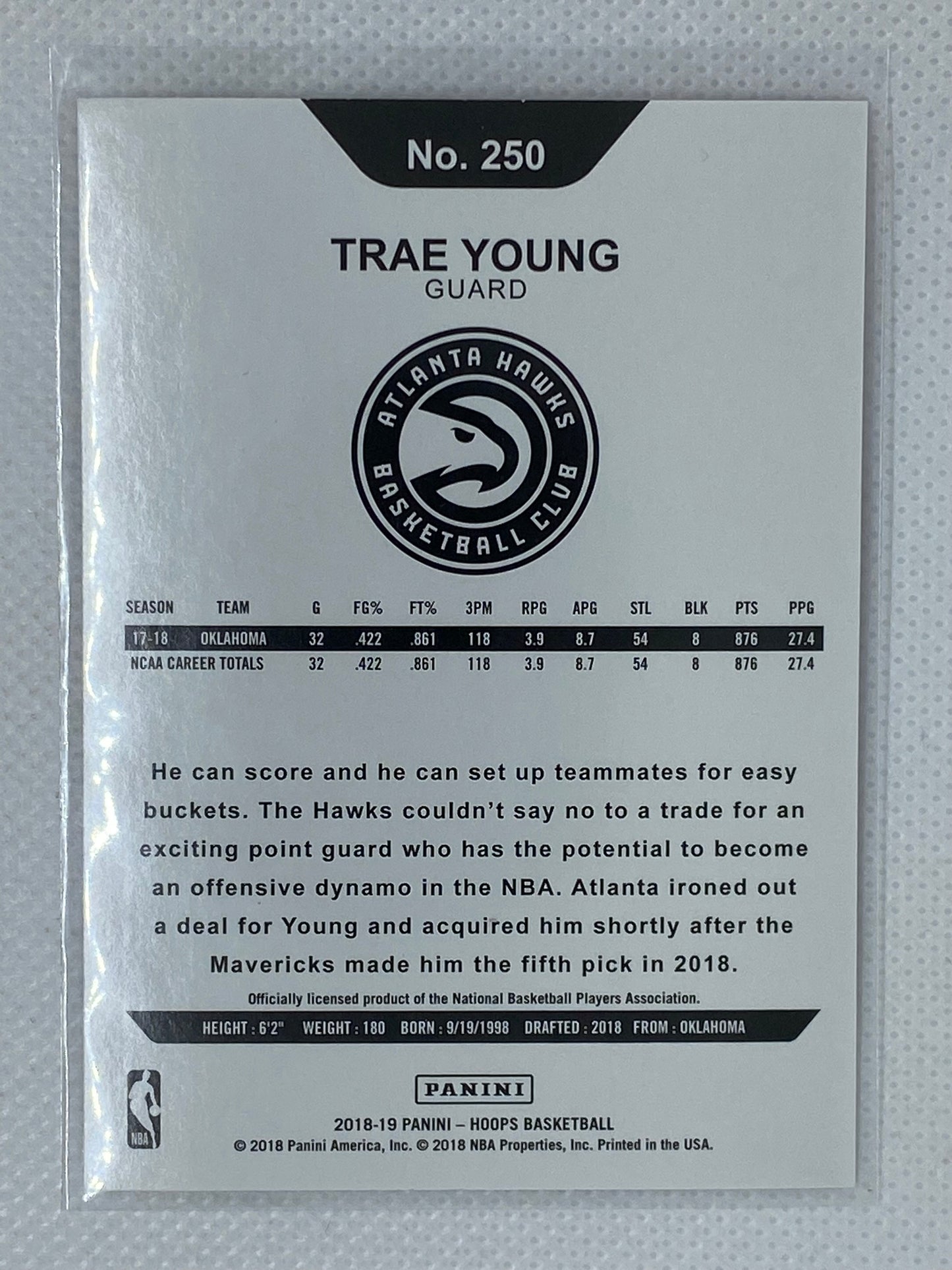 2018-19 Panini NBA Hoops Winter #250 Trae Young Rookie Card Atlanta Hawks RC