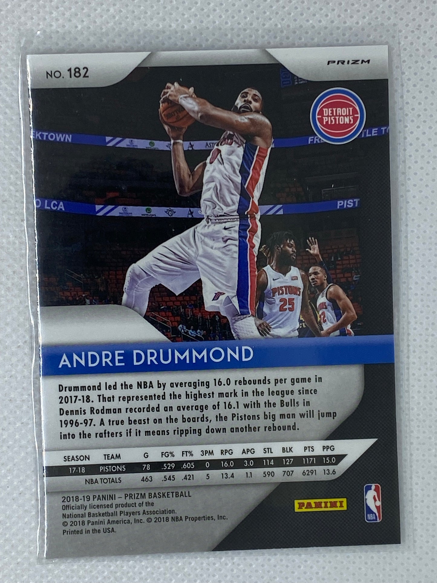 Andre Drummond 2018-19 Panini Prizm RWB Red White Blue Card #182 Detroit Pistons
