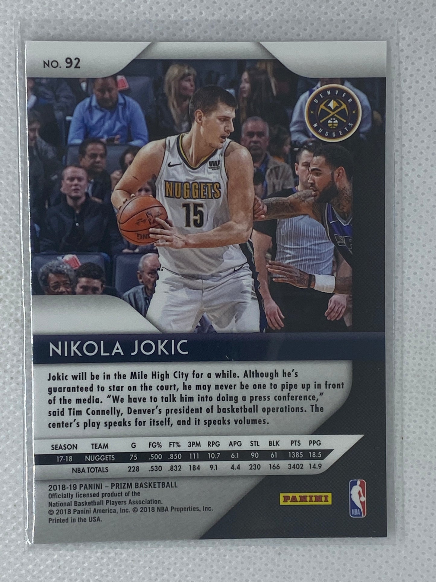 2018-19 Panini Prizm #92 Nikola Jokic Denver Nuggets