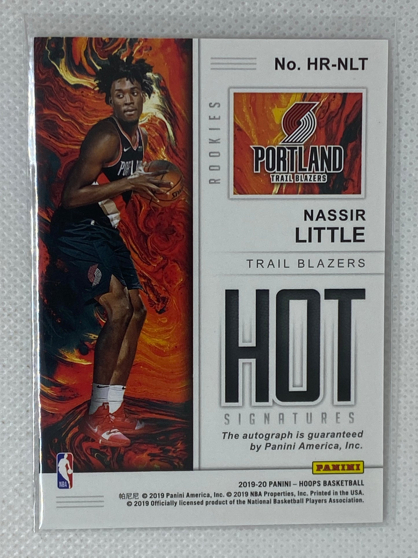 2019-20 Panini NBA Hoops Hot Signatures Rookies Nassir Little Rookie Auto HR-NLT