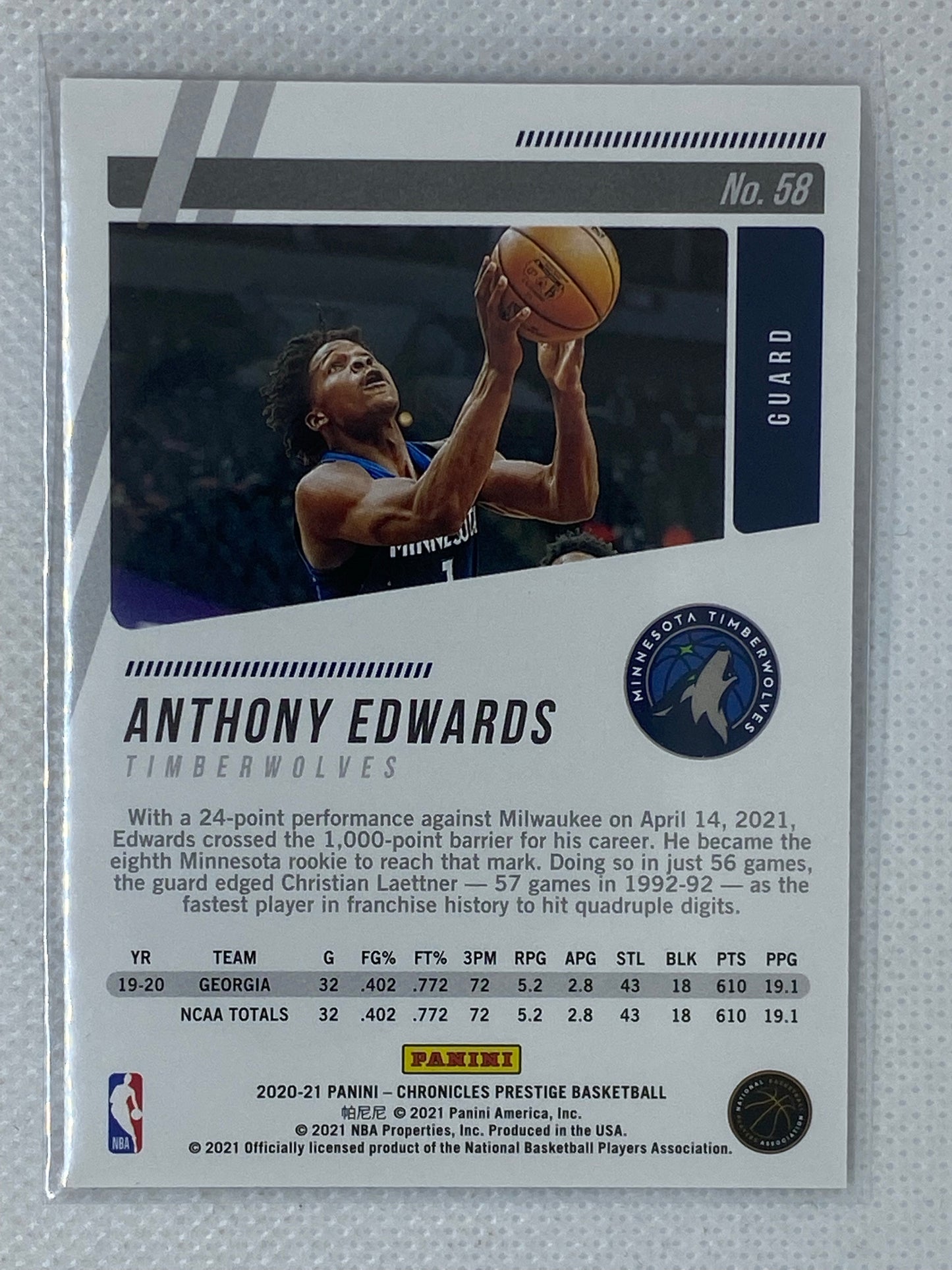 2020-21 Panini Chronicles Prestige RC Base #58 Anthony Edwards