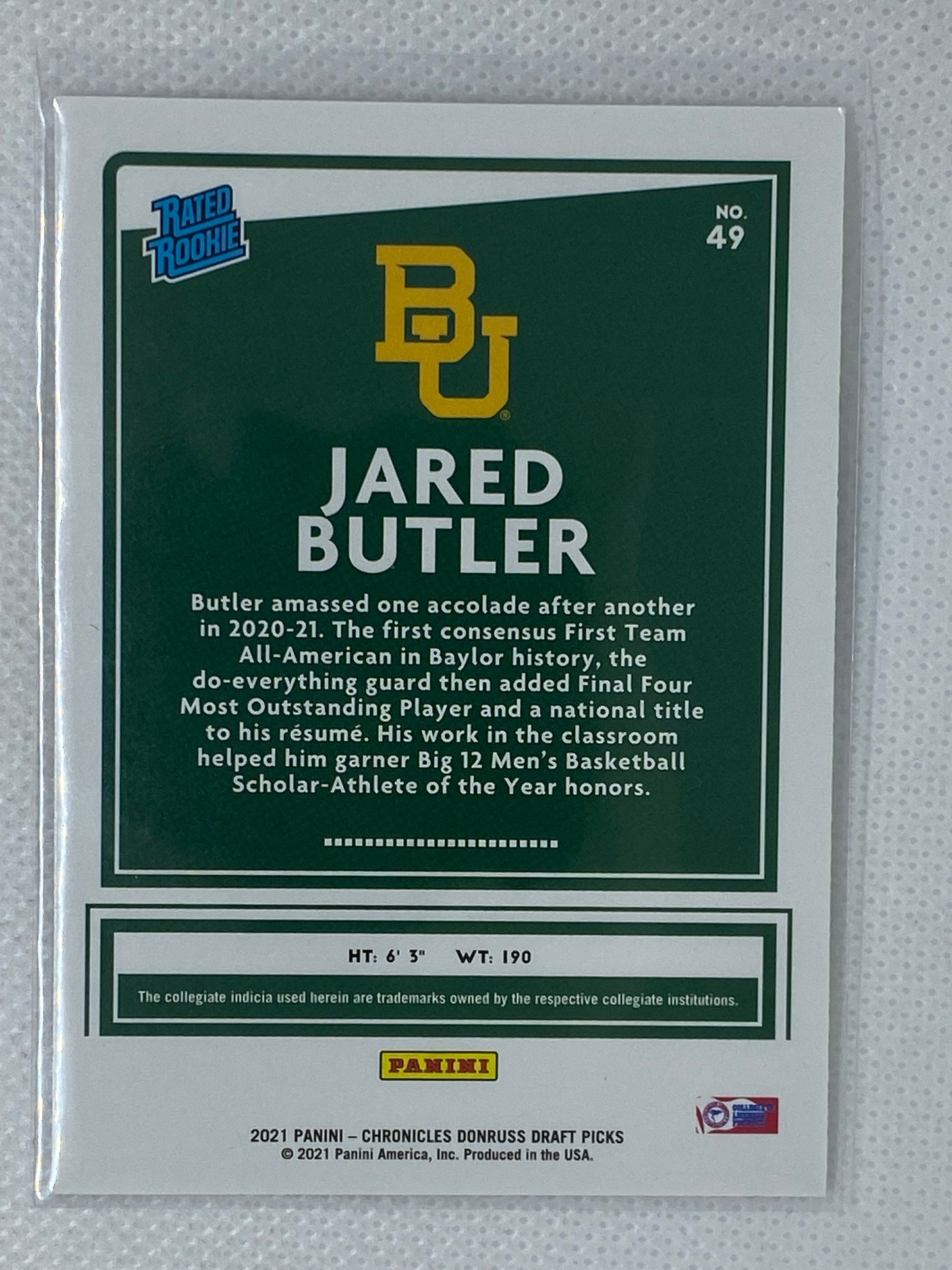 2020-21 Panini Chronicles Draft Jared Butler Donruss Rated Rookie Orange RC #24