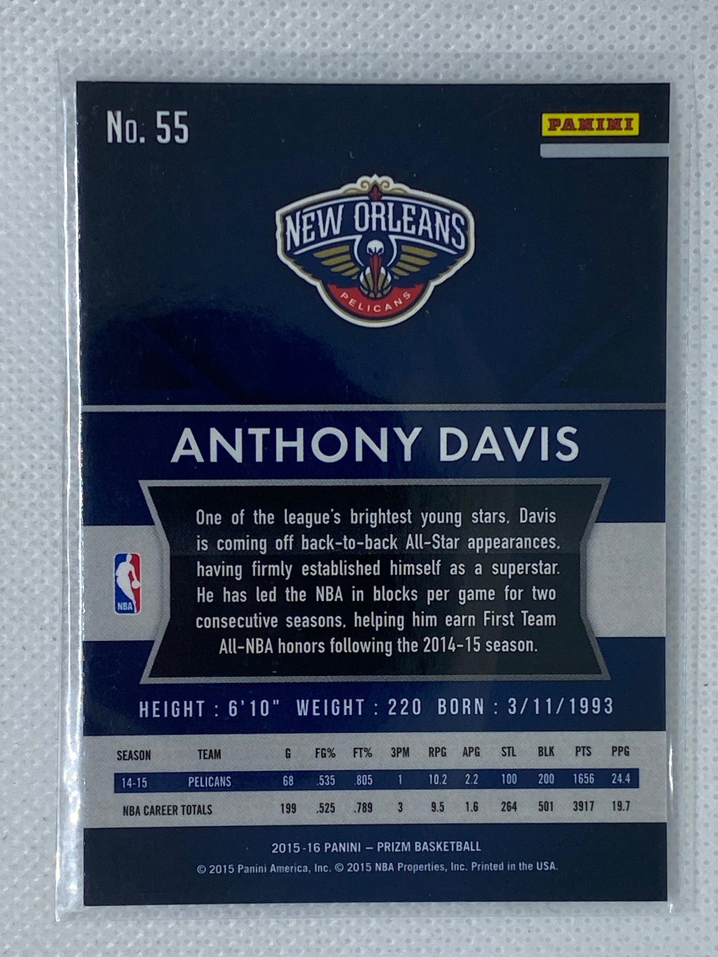 2015-16 Panini Prizm #55 Anthony Davis Pelicans