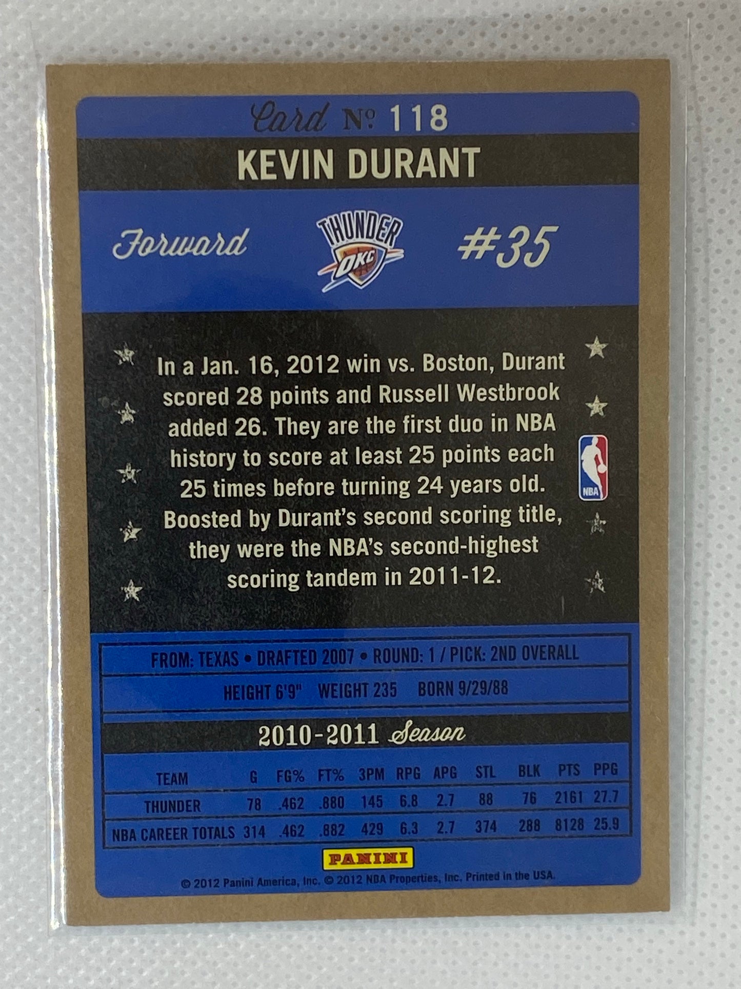 2012-13 Panini Past & Present #118 Kevin Durant OKLAHOMA CITY THUNDER