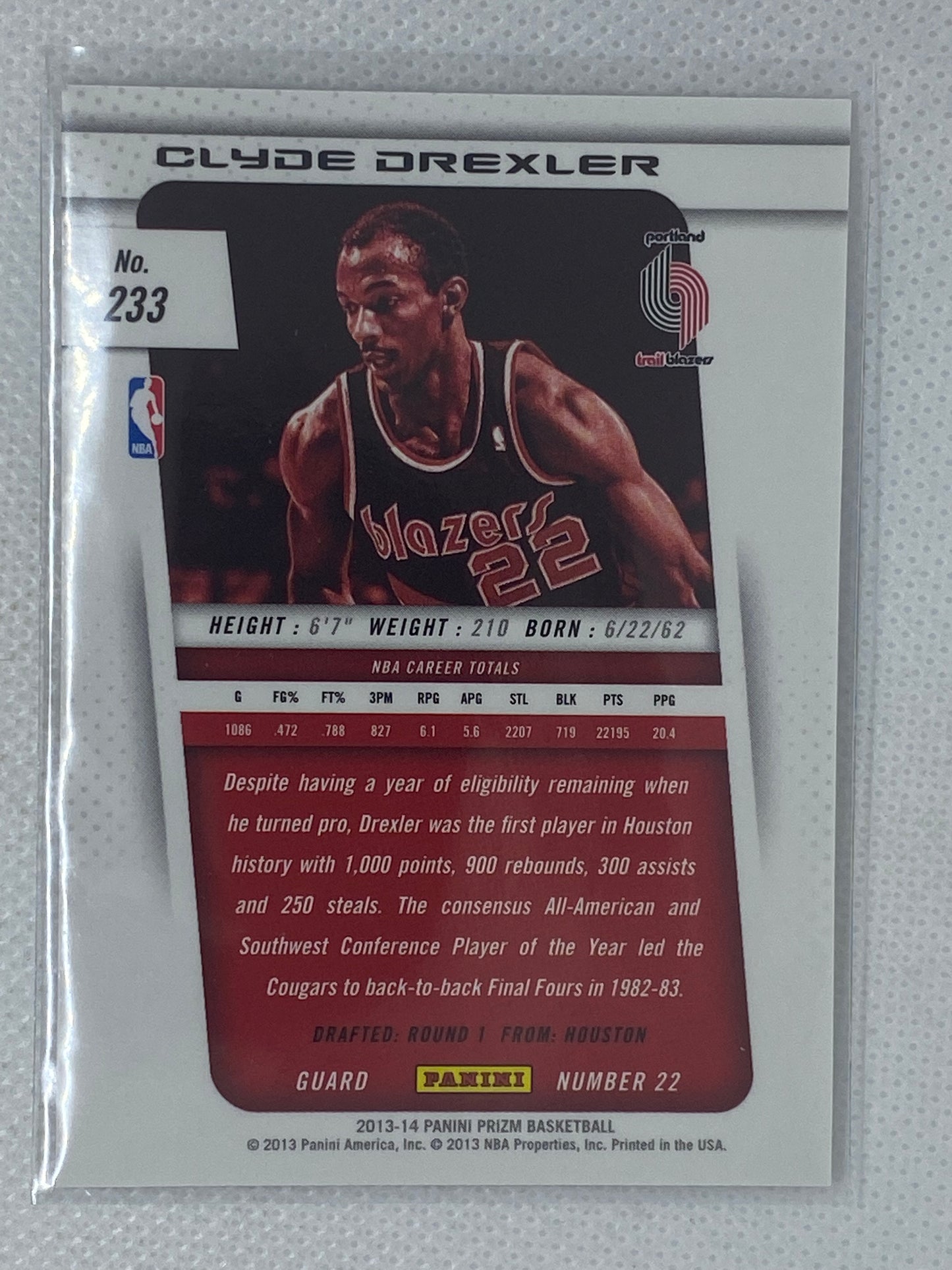 2013-14 Panini Prizm Portland Trail Blazers Basketball Card #233 Clyde Drexler