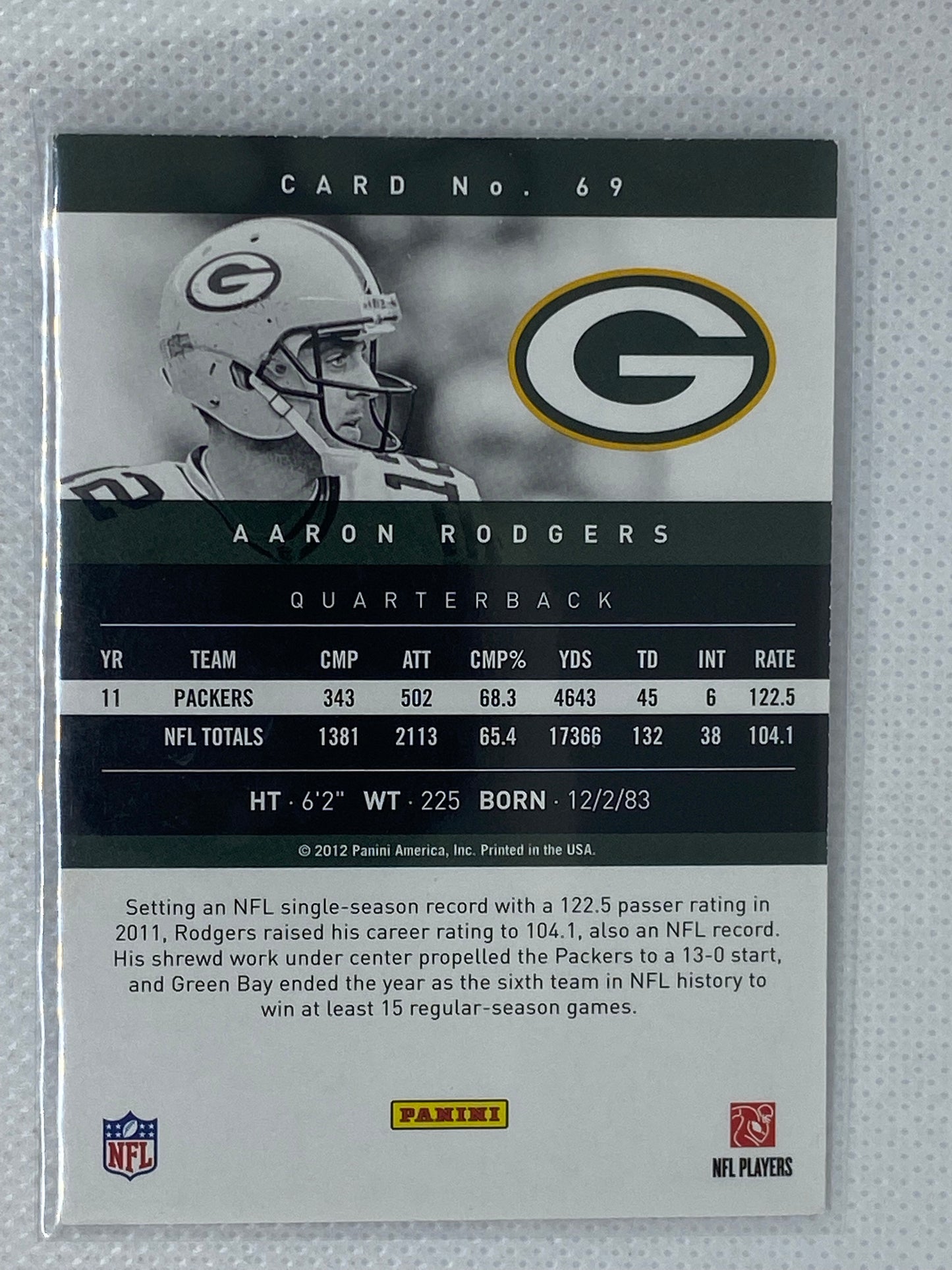 2012 Panini Prestige Aaron Rodgers card #69