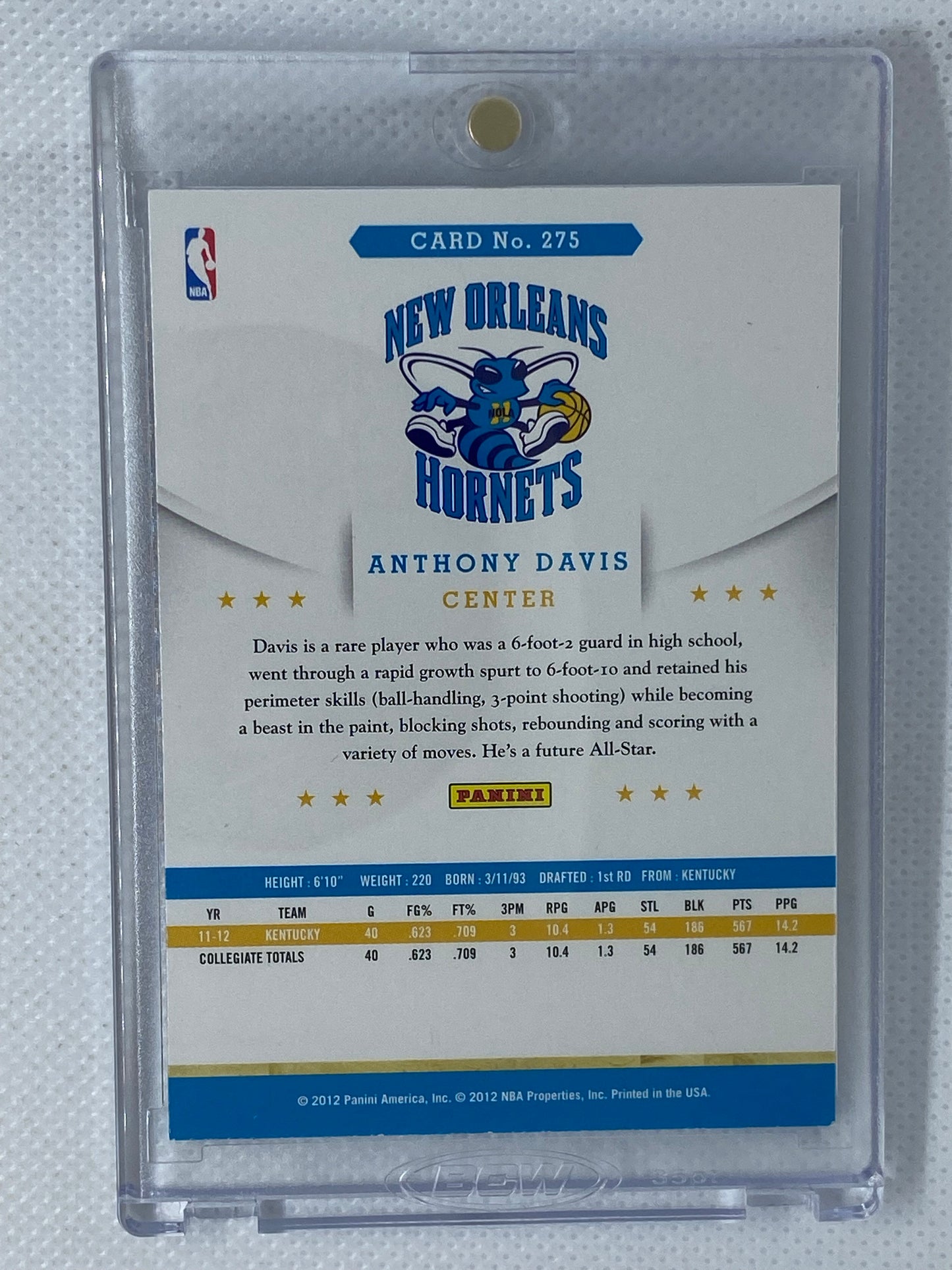 2012-13 Panini NBA Hoops Base Anthony Davis Rookie #275