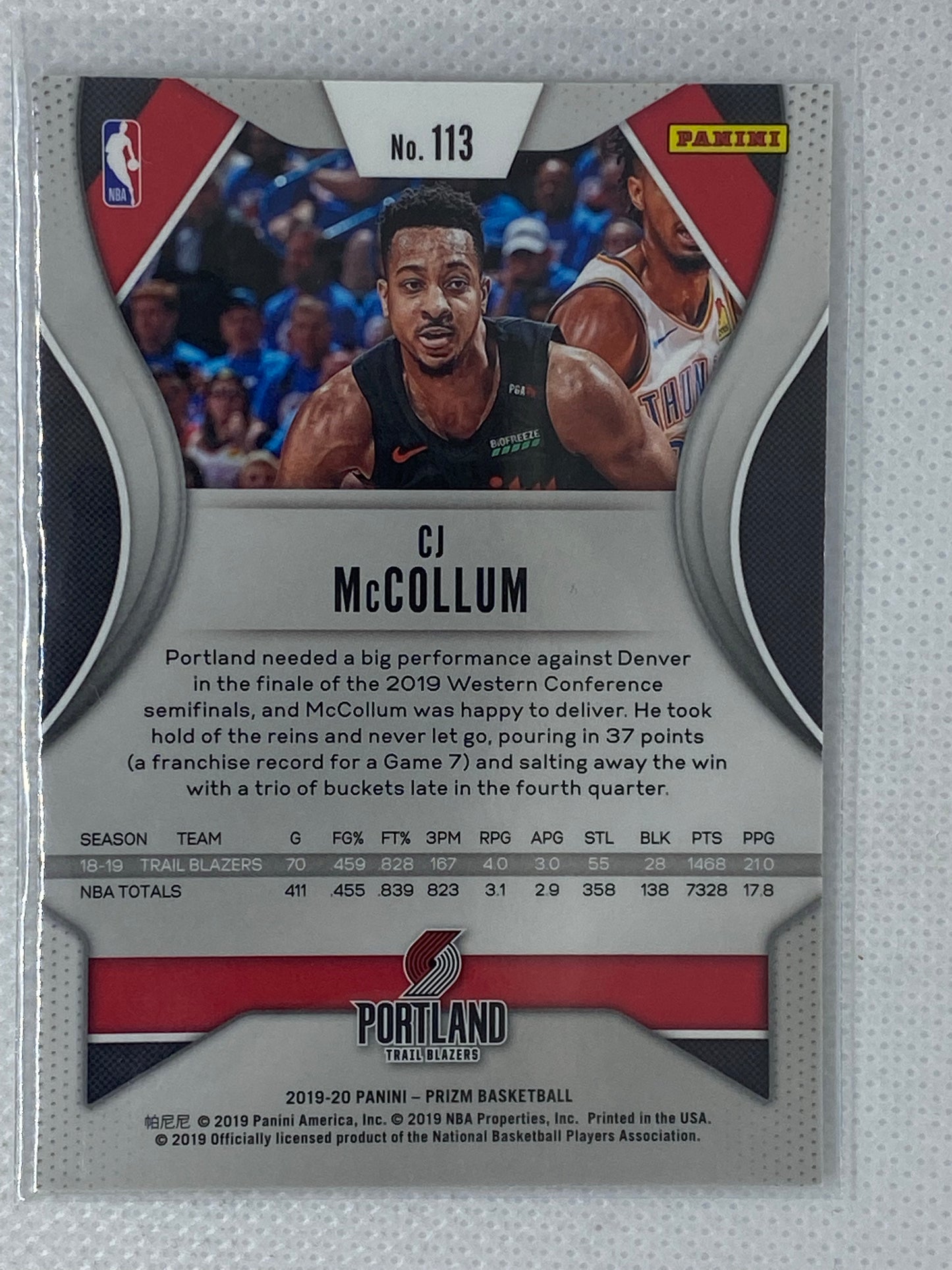 2019-20 Panini Prizm #113 CJ McCollum Blazers Pelicans