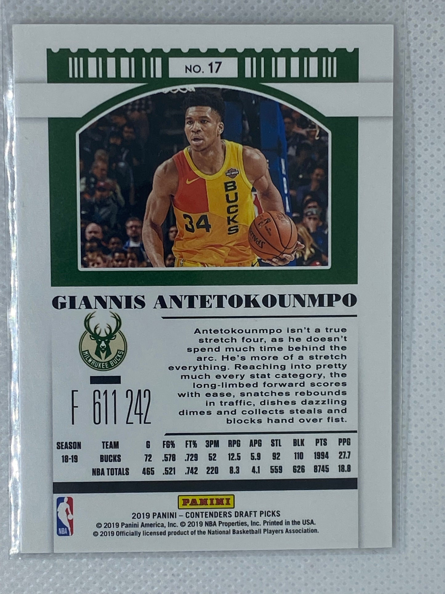 2019-20 Contenders Giannis Antetokounmpo #17 Milwaukee Bucks