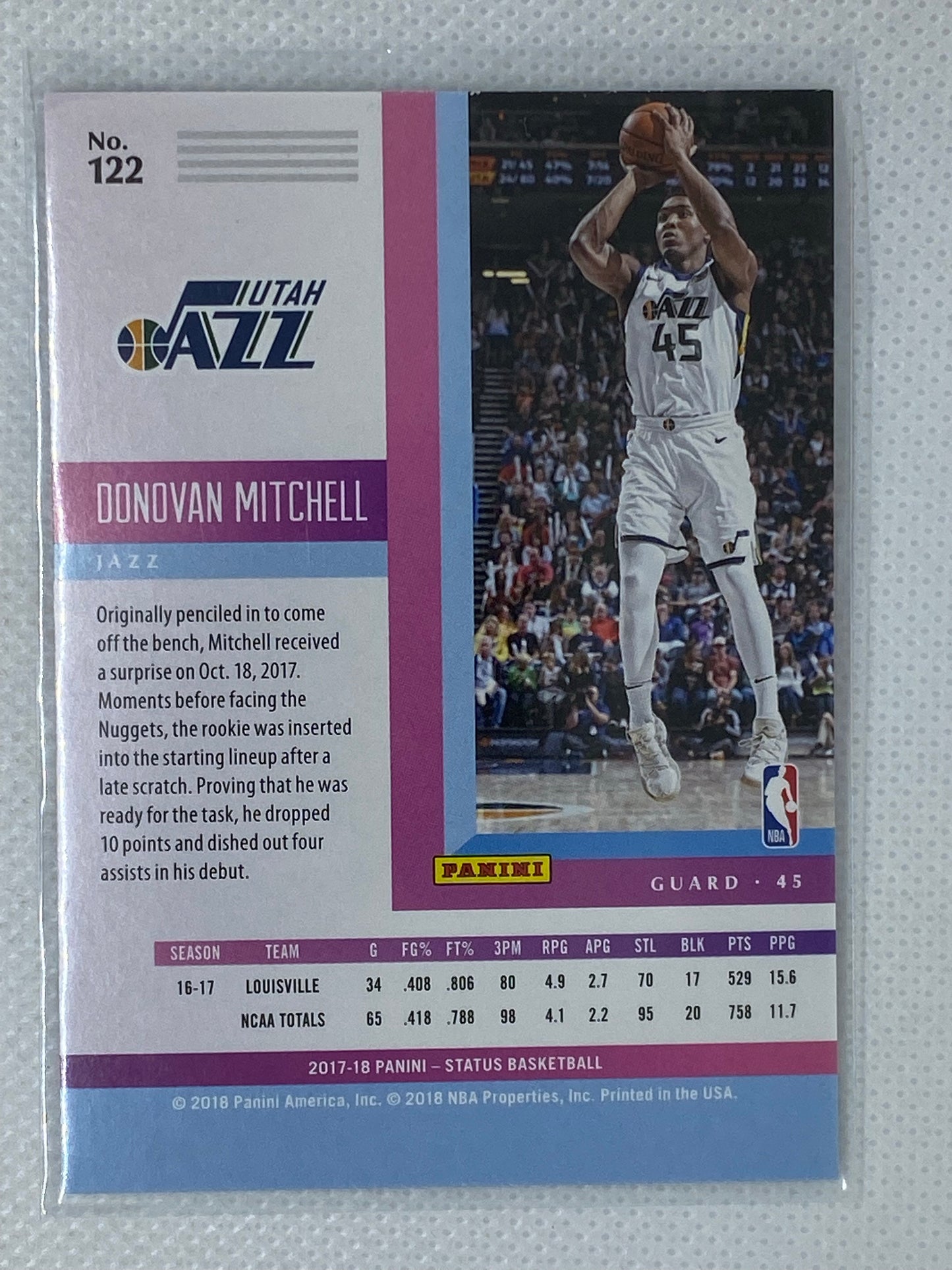 2017-18 Panini Status Donovan Mitchell # 122 Rookie Card Player Utah Jazz