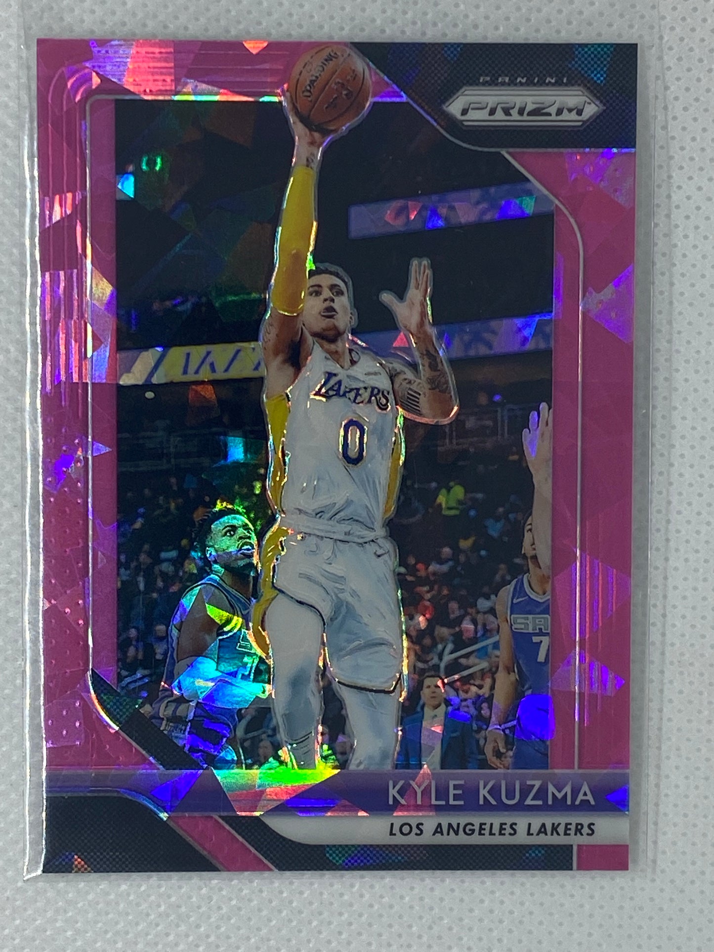 2018-19 Panini Prizm Kyle Kuzma Pink Cracked Ice Prizm Card #16 LA Lakers