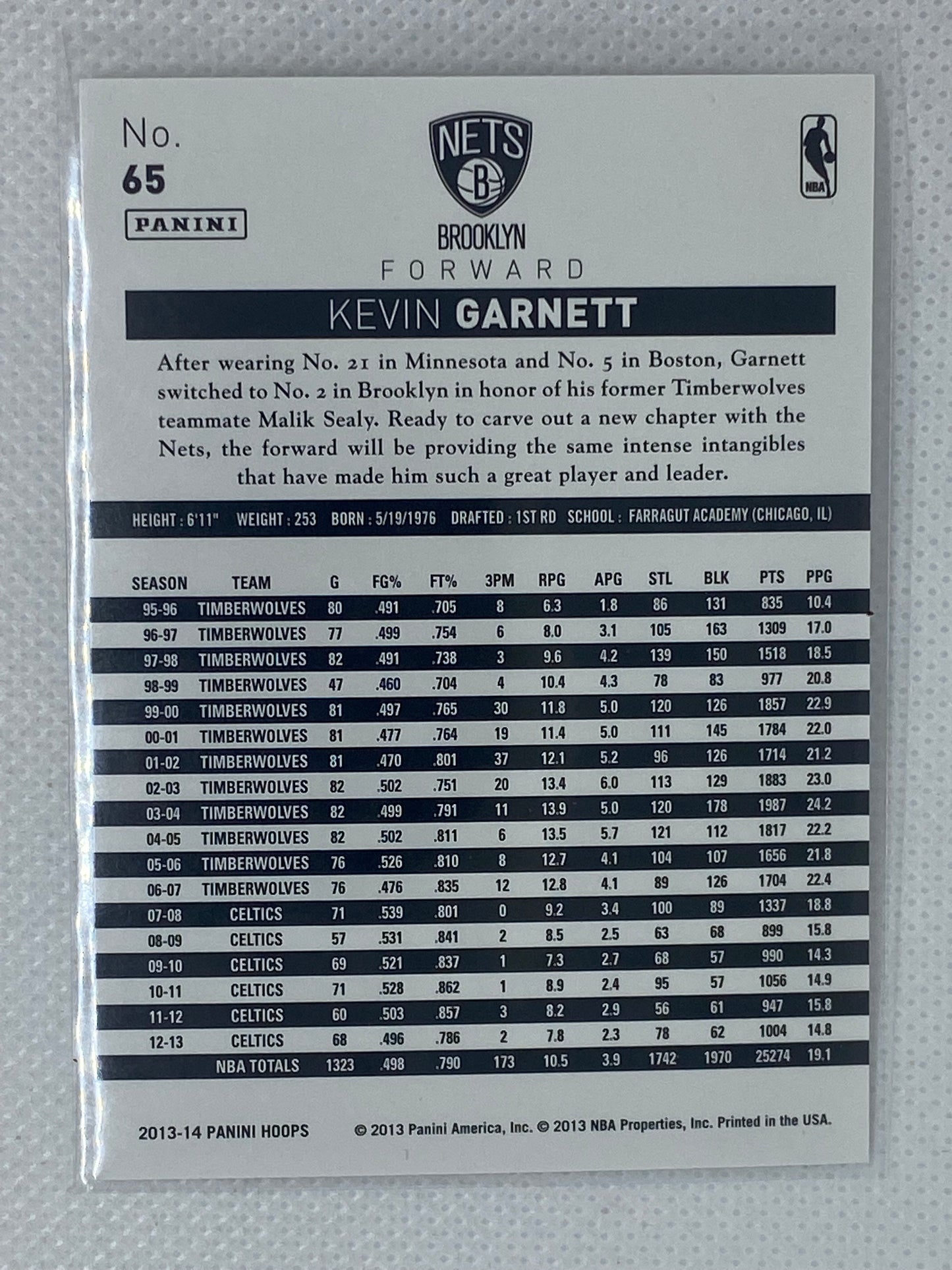 2013-14 NBA Hoops - Kevin Garnett #65 - Brooklyn Nets