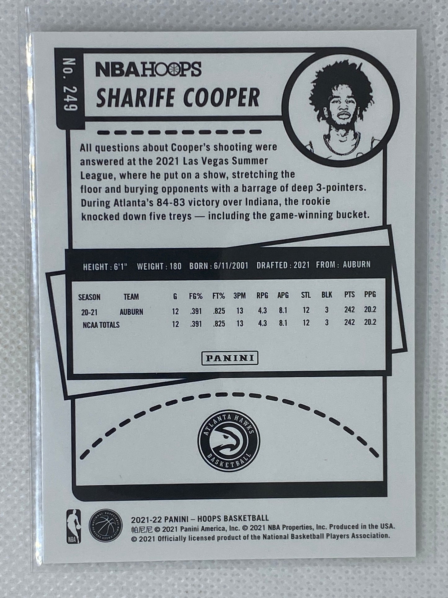 2021-22 NBA Hoops Sharife Cooper RC Winter Parallel #249 Atlanta Hawks Auburn