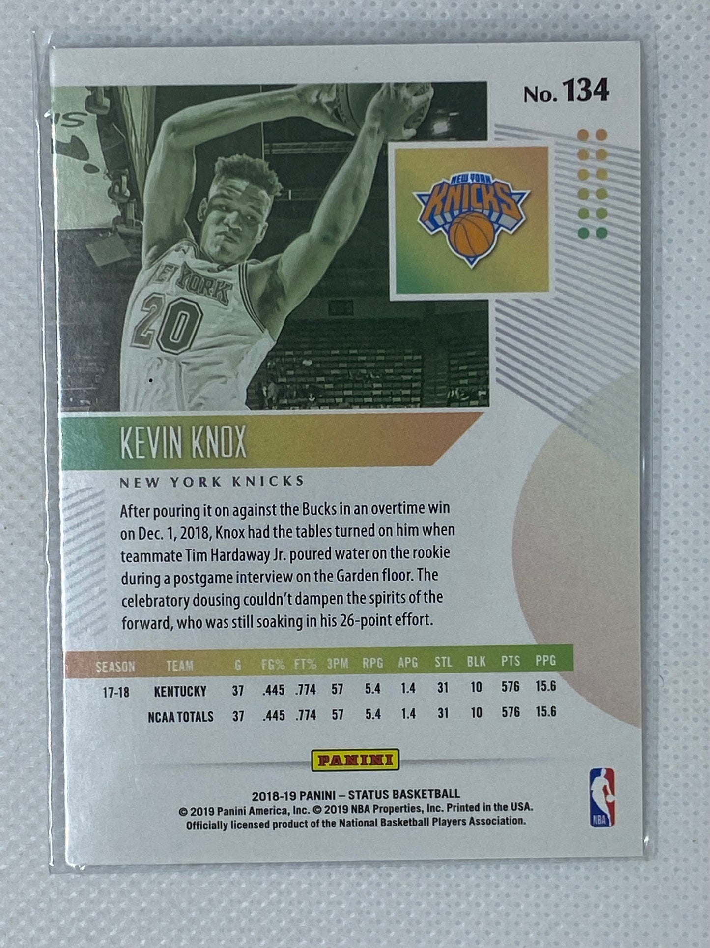 Kevin Knox 2018-19 PANINI STATUS BASKETBALL Base RC #134 Knicks