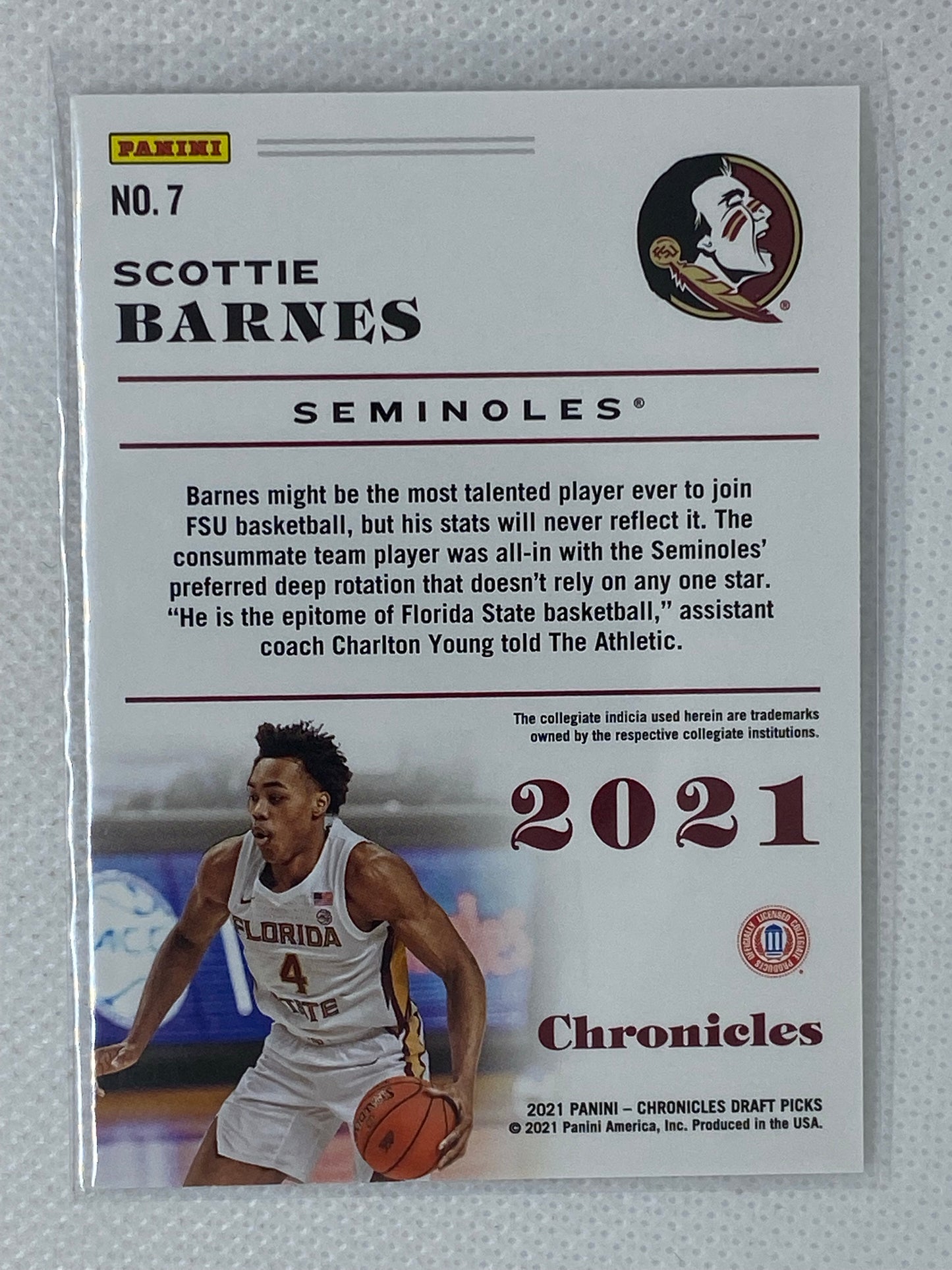 2021 Chronicles Draft Picks Base Card Scottie Barnes Rookie RC #7 Raptors