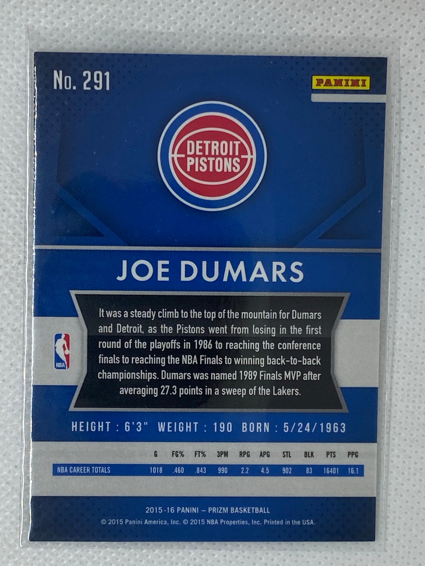2015-16 Panini Prizm Basketball #291 Joe Dumars Detroit Pistons