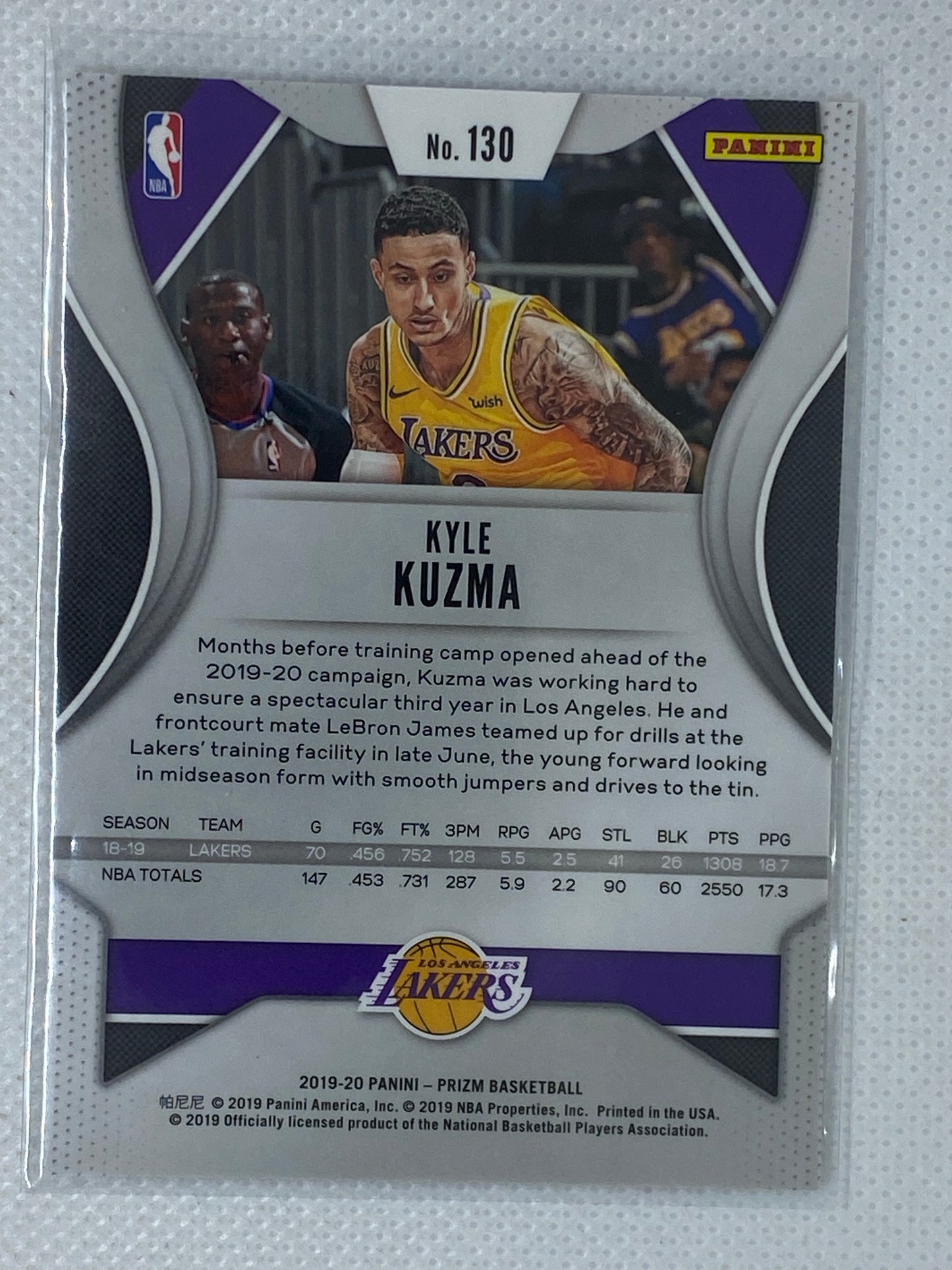 2019-20 Prizm Base #130 Kyle Kuzma Los Angeles Lakers
