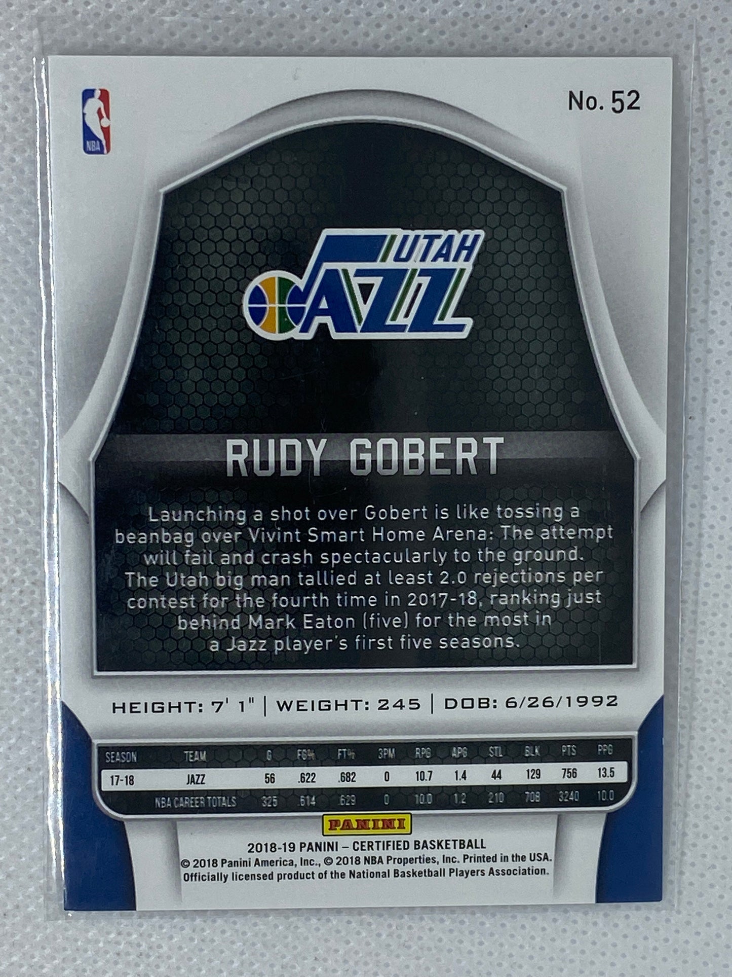 2018-19 Certified Mirror Blue #52 Rudy Gobert /199