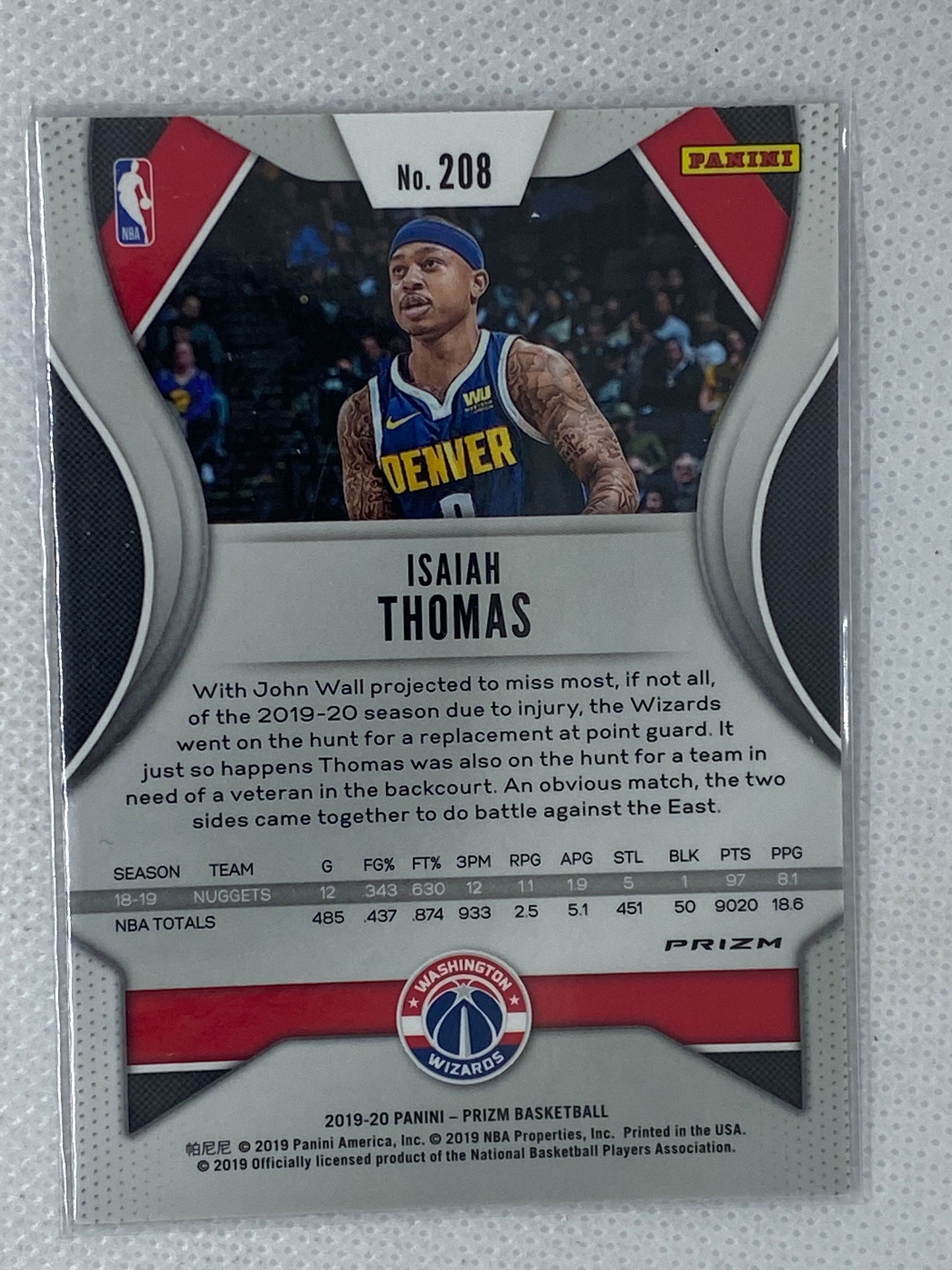 2019-20 Prizm Purple Wave Prizm Isaiah Thomas Wizards #208