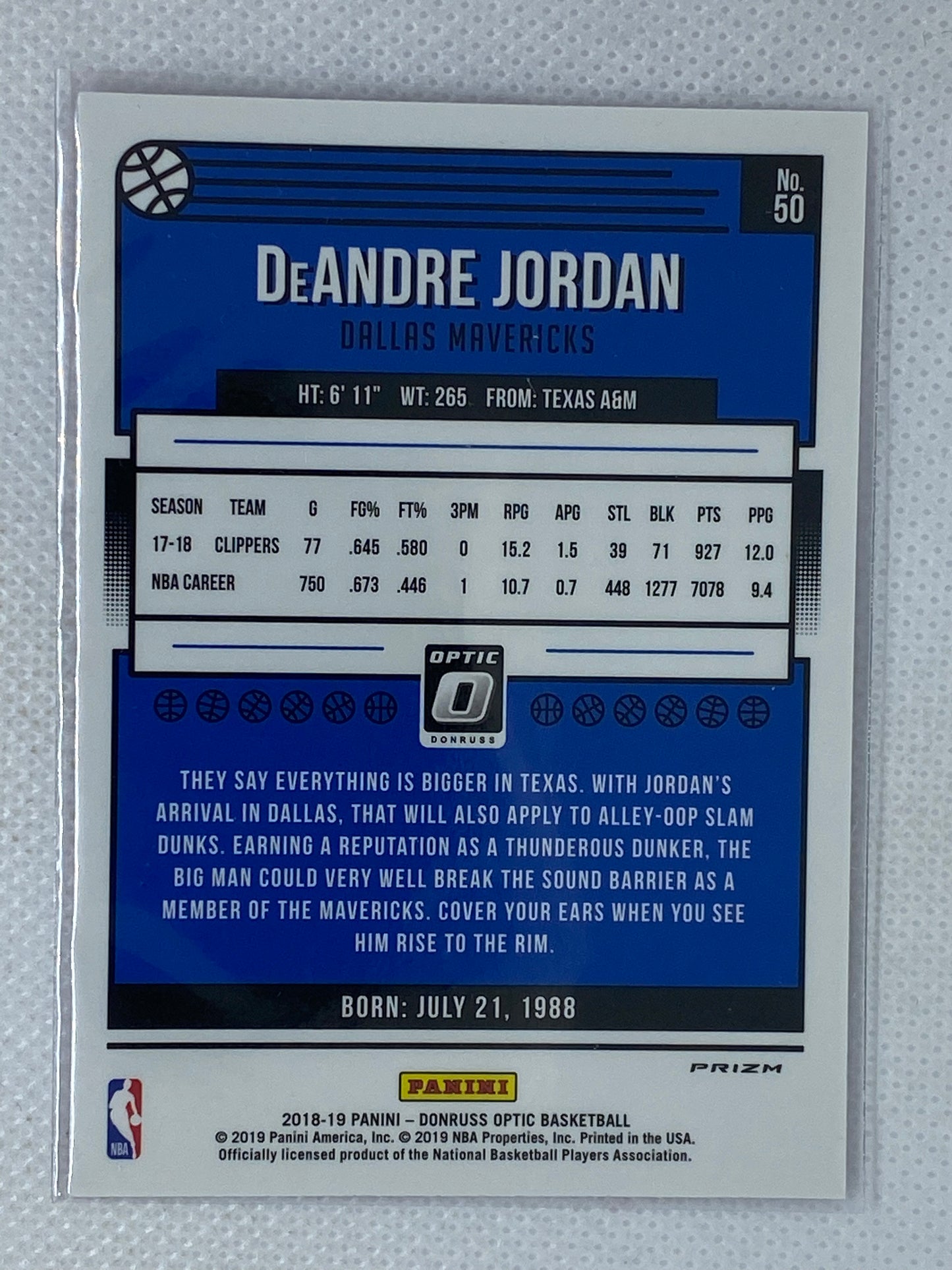 2018-19 Panini Donruss Optic Hyper Pink #50 DeAndre Jordan