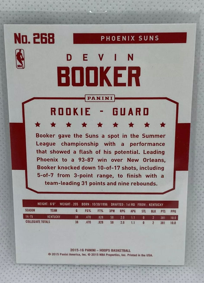2015-16 Panini NBA Hoops Rookies Red Backs Devin Booker #268 Rookie